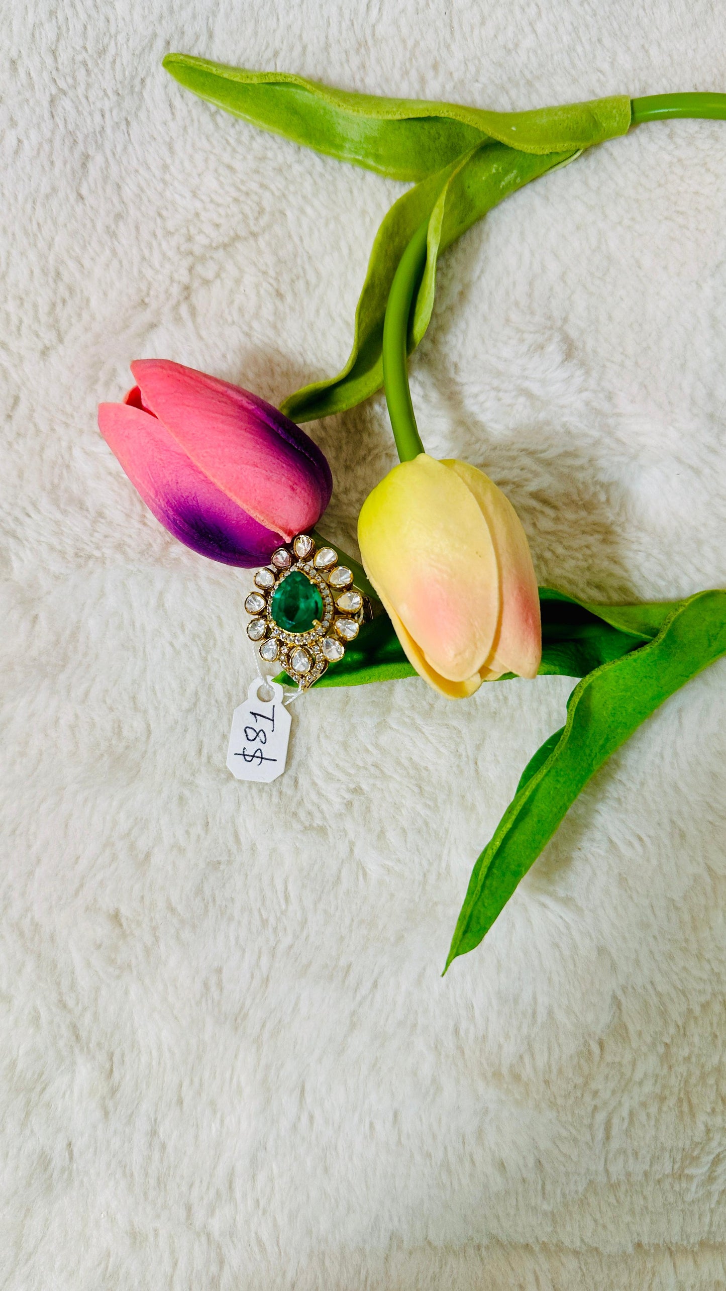 Emerald Green Statement 92.5 silver finger Ring embellished with real Moisonite & CZ Stone