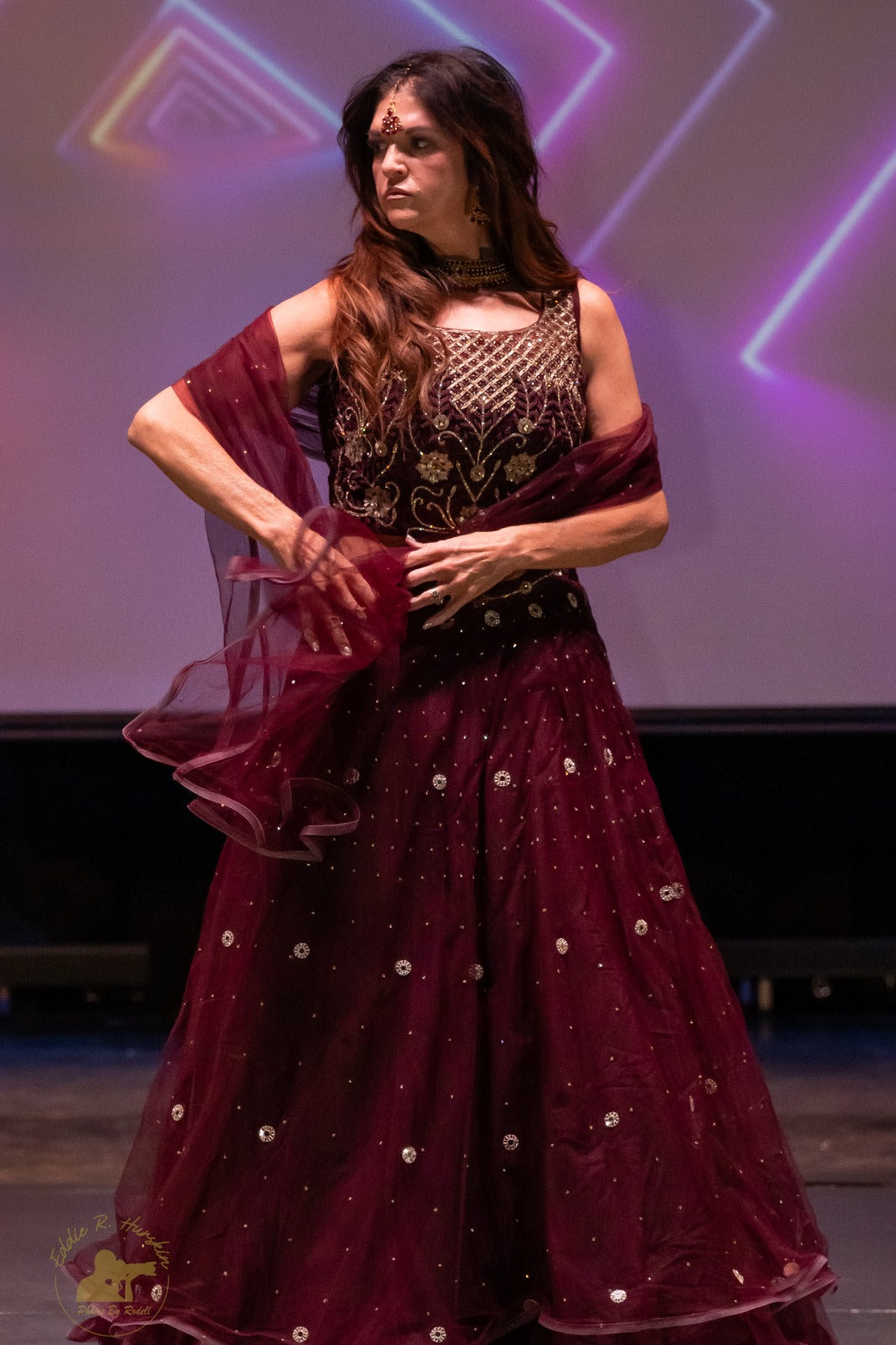 Wine designer Lehenga highlighted with all Pearl & semiprecious stone, Cutdana, sequins handwork