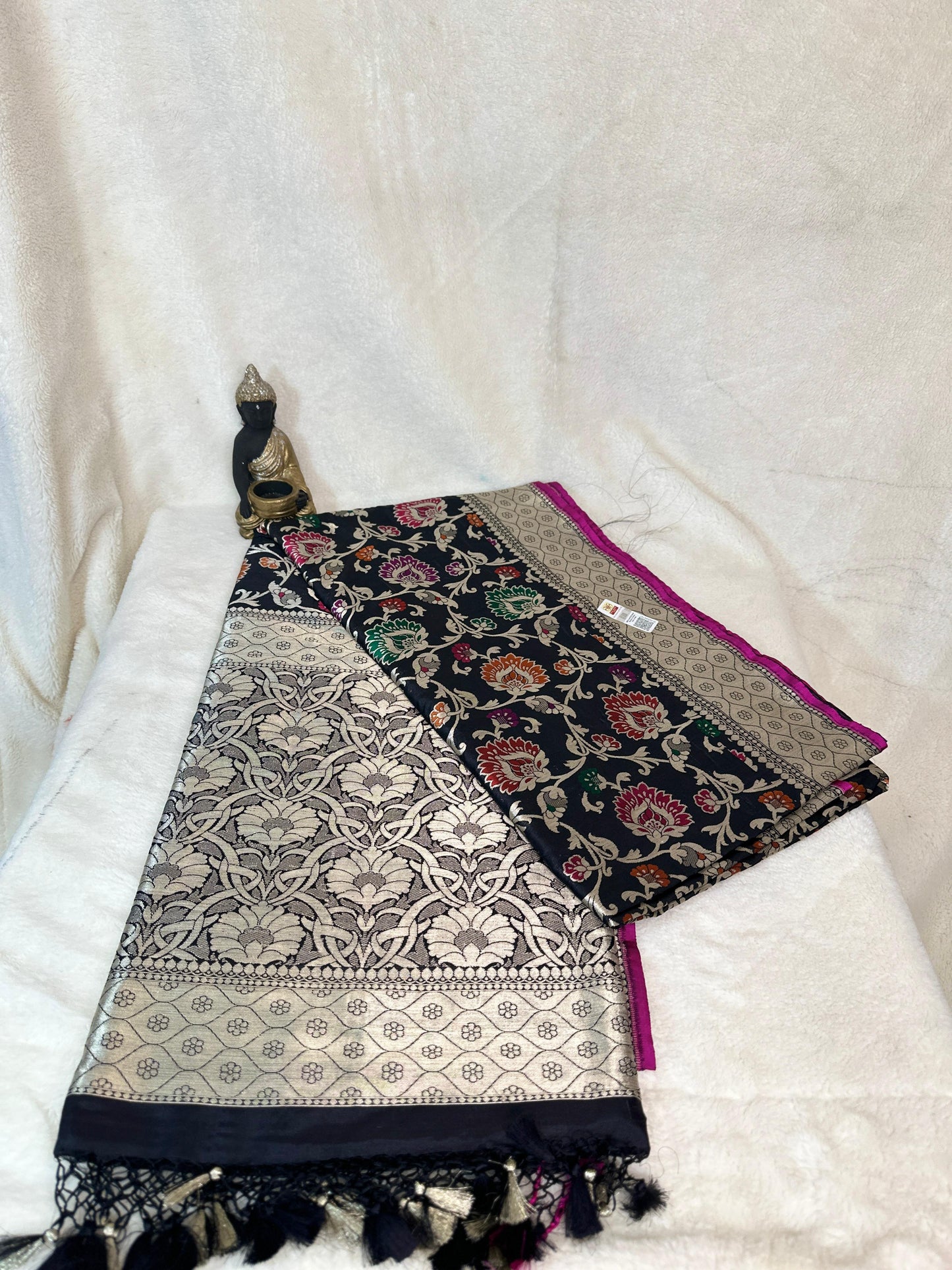 Black Pure Katan by katan tilfi meenakari Jungla Handloom silk saree