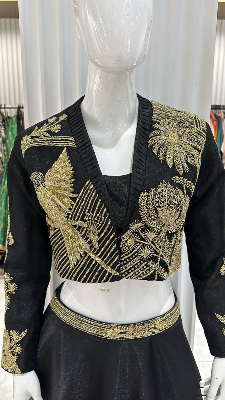 Black designer Lehenga highlighted with all handwork Zardosi, Cutdana
