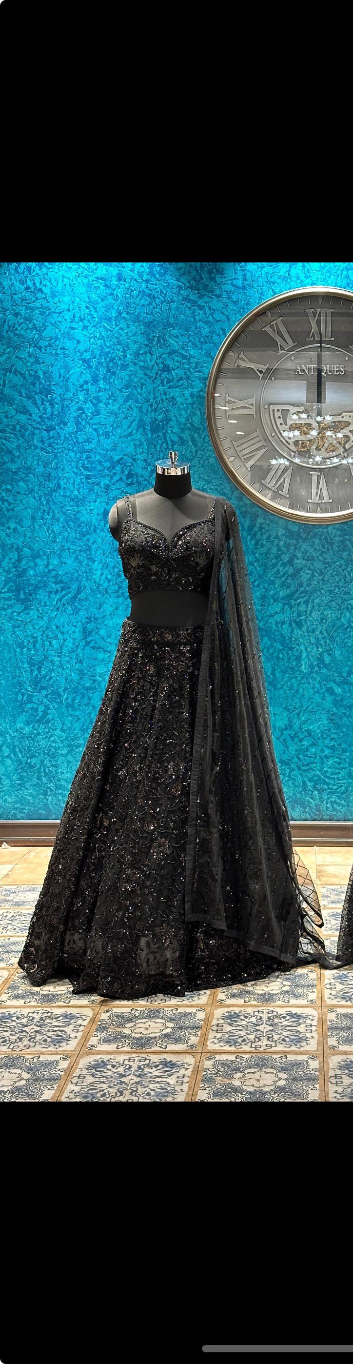 Black designer Lehenga highlighted with all handwork Zardosi, Cutdana