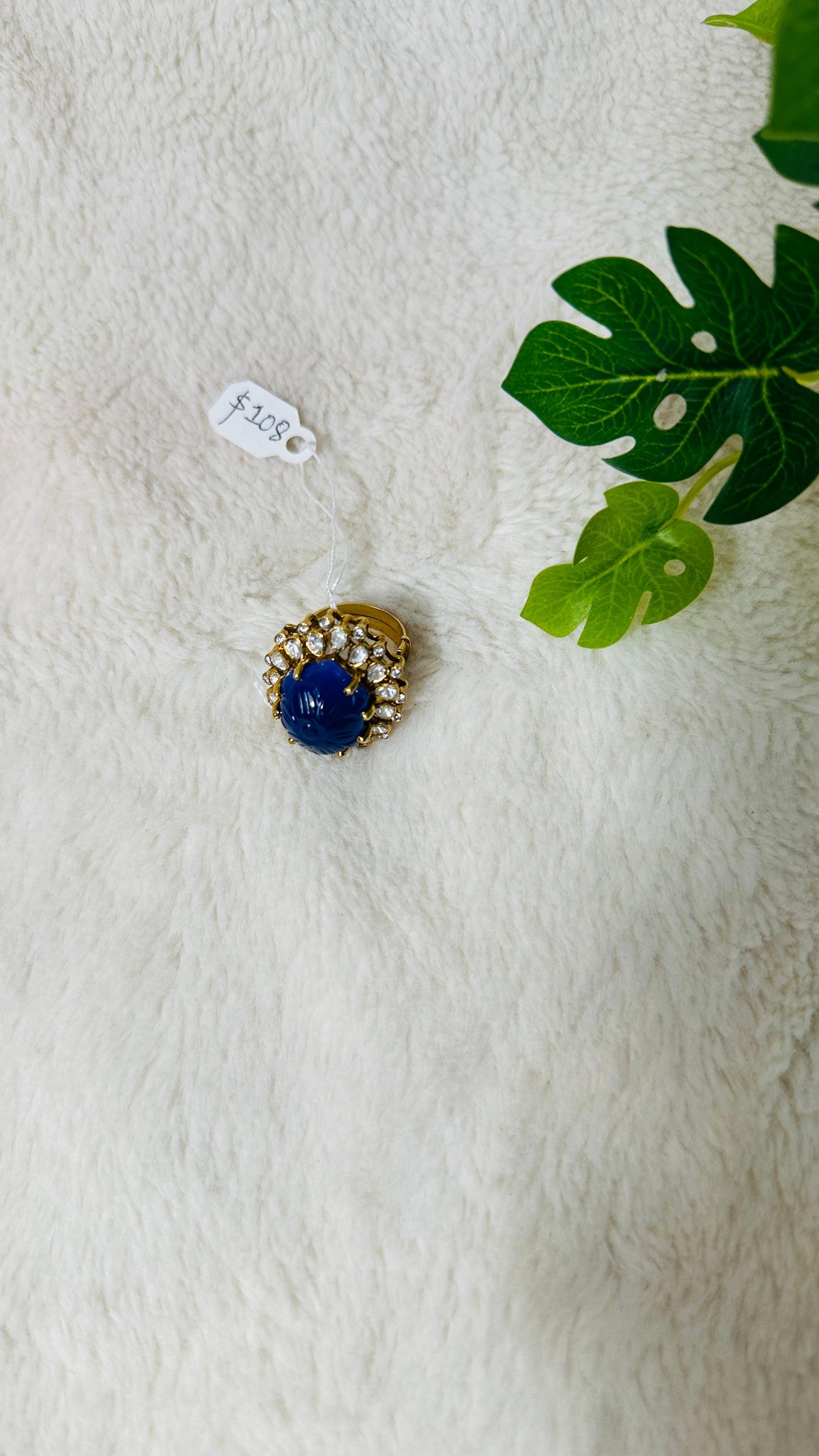 Blue Lapis Statement 92.5 silver finger Ring embellished with white semiprecious Stone