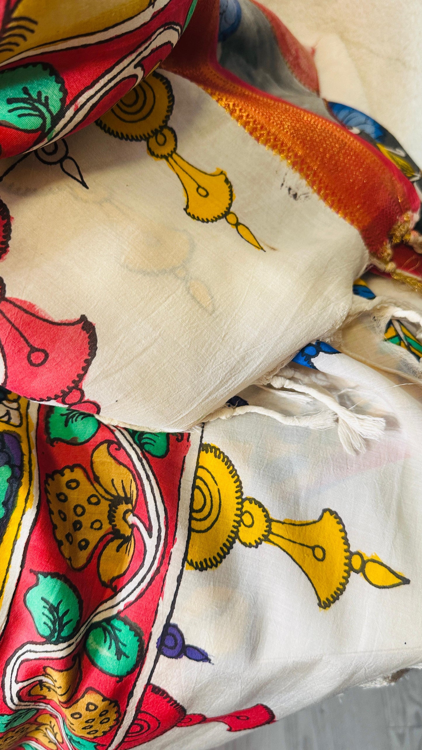 Carbon Black pure Bangalore silk hand drawn- hand painted Pen Kalamkari Saree