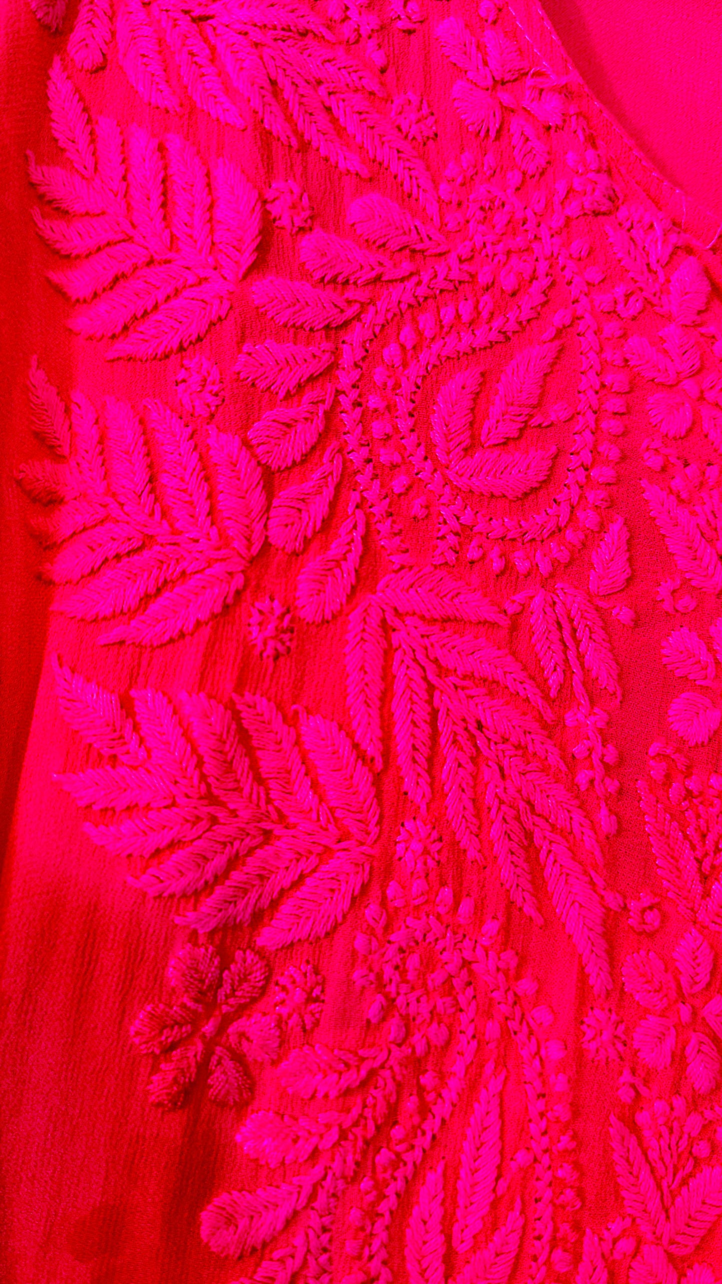 Hot pink tone on tone Viscose Chikankari Kurti with 3D Chikankari
