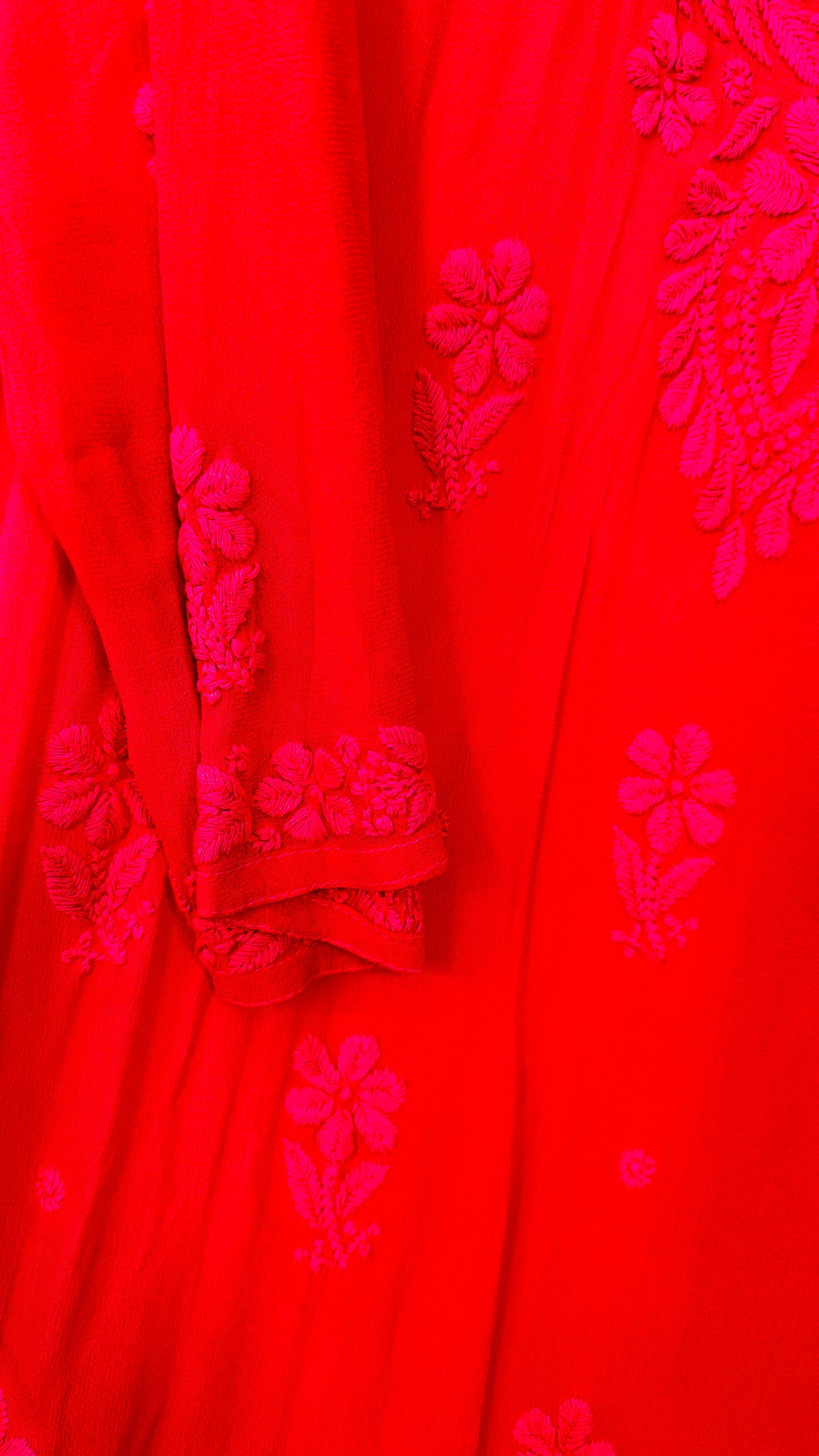 Hot pink tone on tone Viscose Chikankari Kurti with 3D Chikankari
