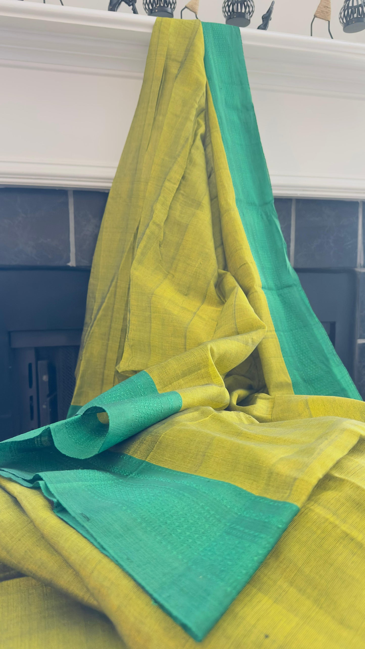 ILKAL Henna green with leaf green border SICO ( Cotton*Silk ) handloom saree with Chikapars Border