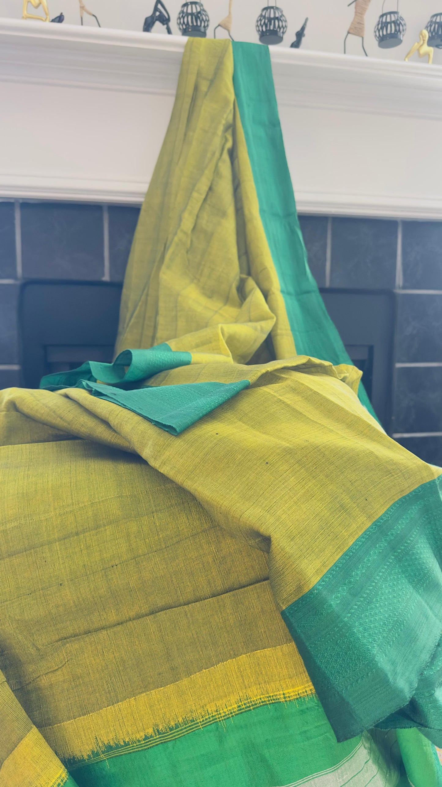 ILKAL Henna green with leaf green border SICO ( Cotton*Silk ) handloom saree with Chikapars Border