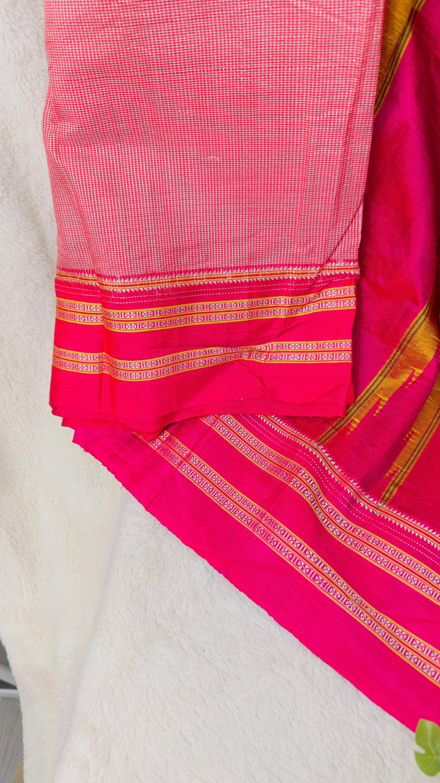 ILKAL Hot Pink Checkered SICO ( Cotton*Silk ) handloom saree with Chikapars Border