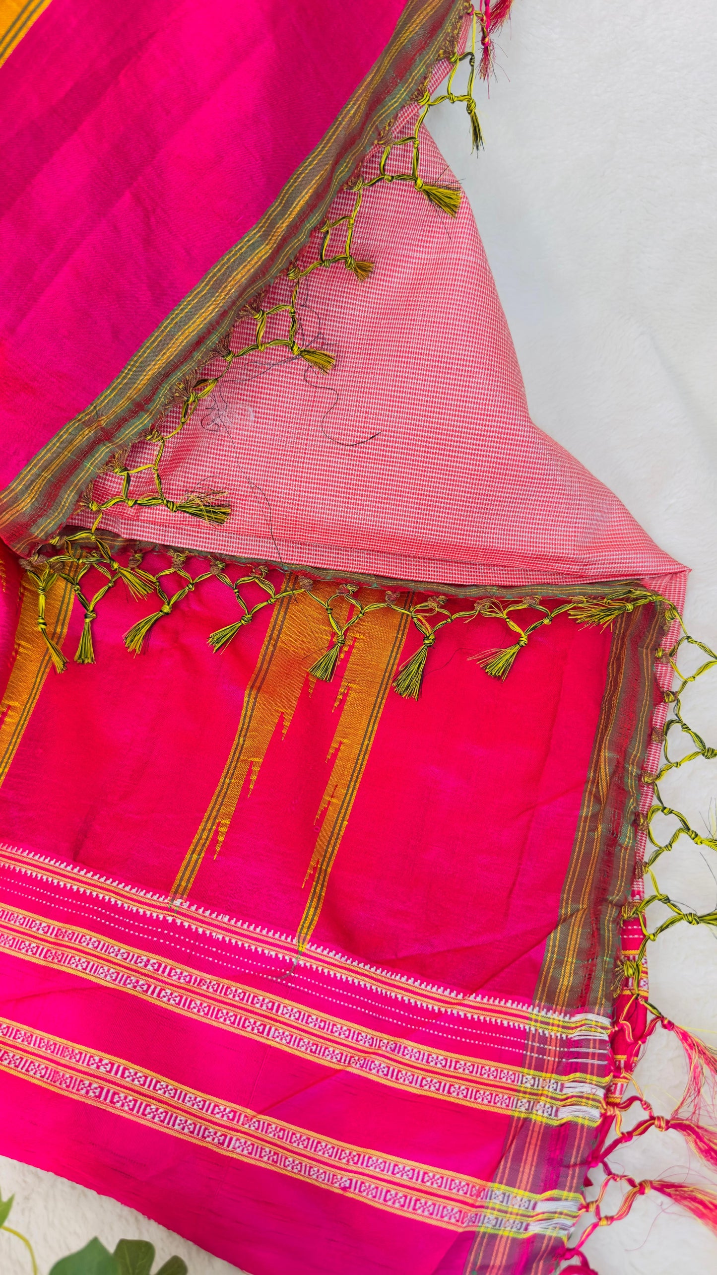 ILKAL Hot Pink Checkered SICO ( Cotton*Silk ) handloom saree with Chikapars Border