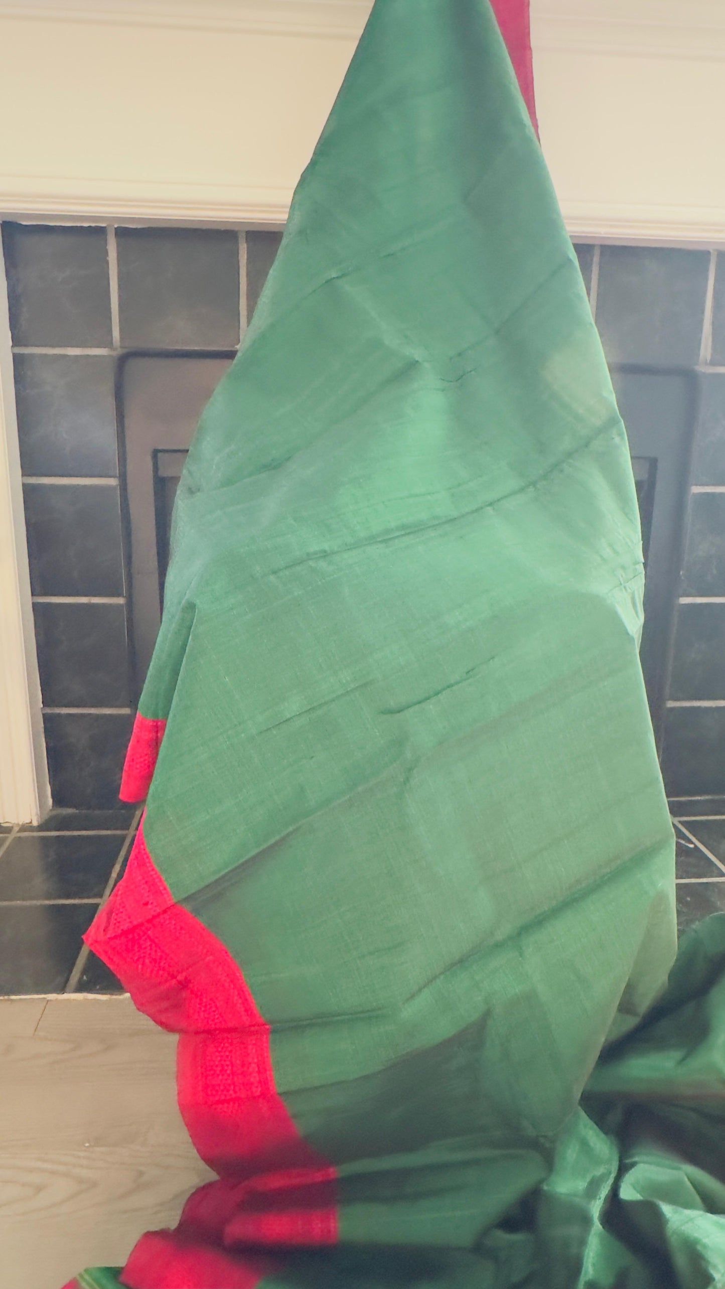 ILKAL Leaf green with hot pink border SICO ( Cotton*Silk ) handloom saree with Chikapars Border