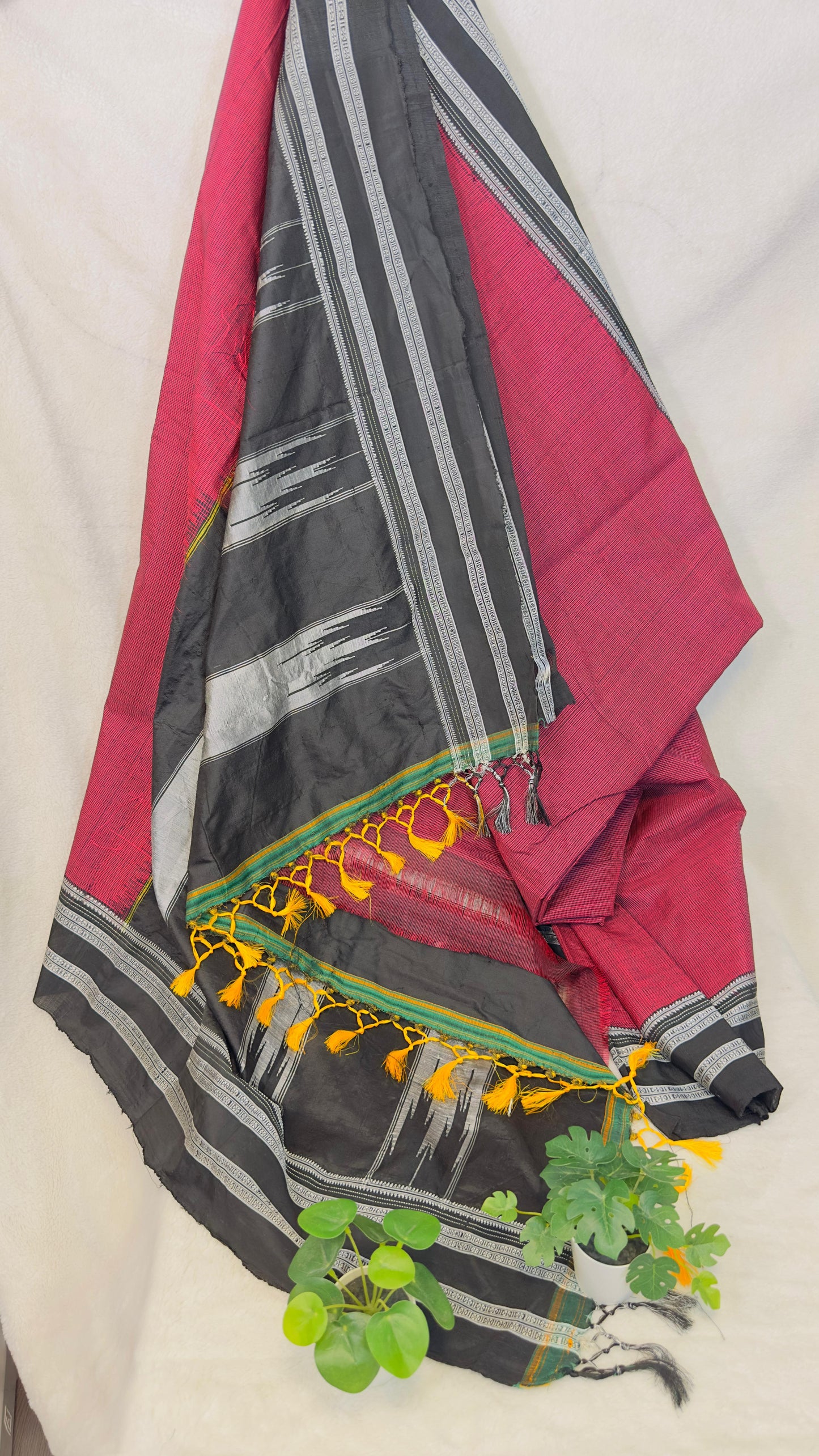 ILKAL Maroon Checkered SICO ( Cotton*Silk ) handloom saree with Chikapars Border