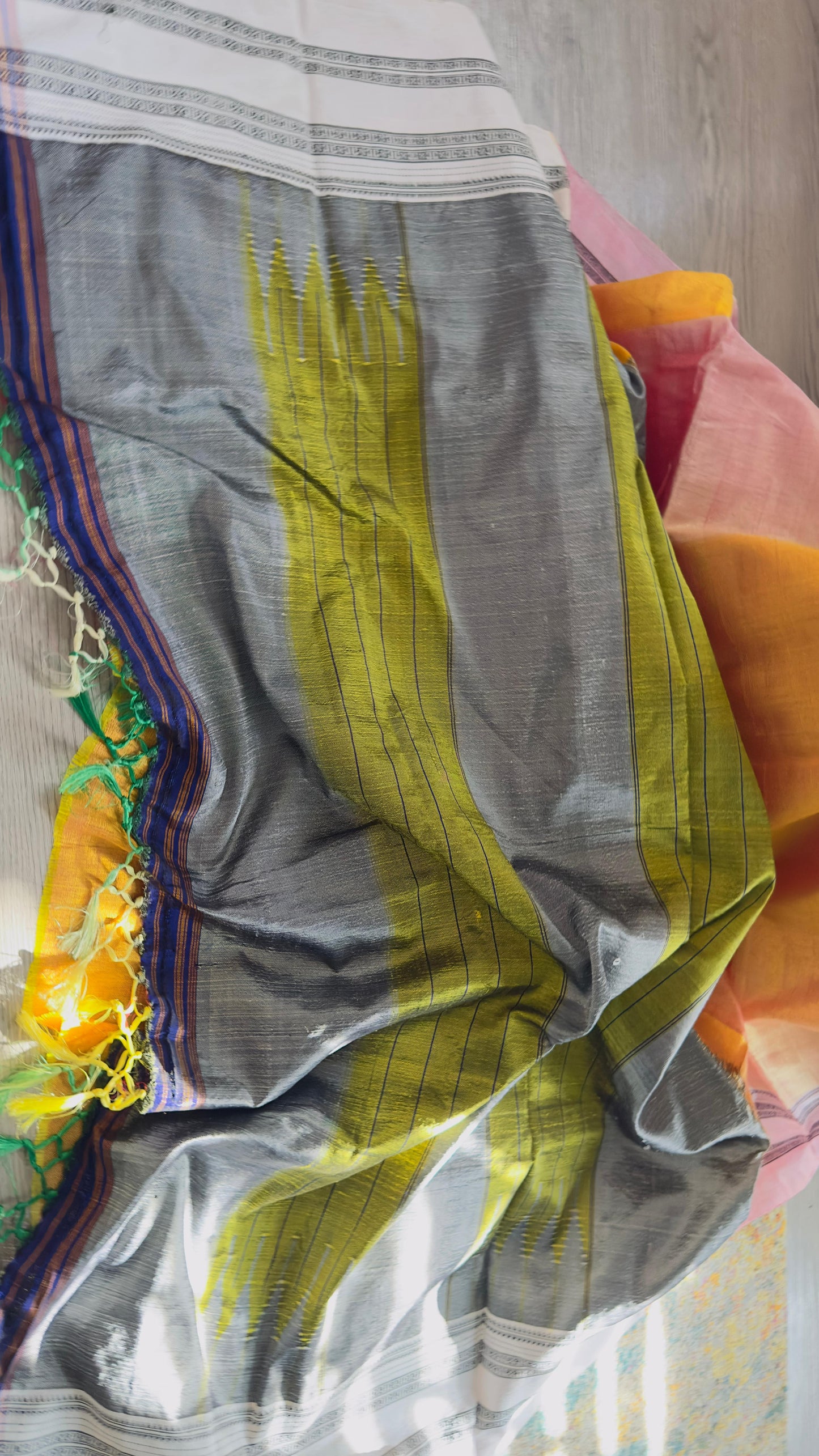 ILKAL Shaded Mustard yellow with baby pink border SICO ( Cotton*Silk ) handloom saree