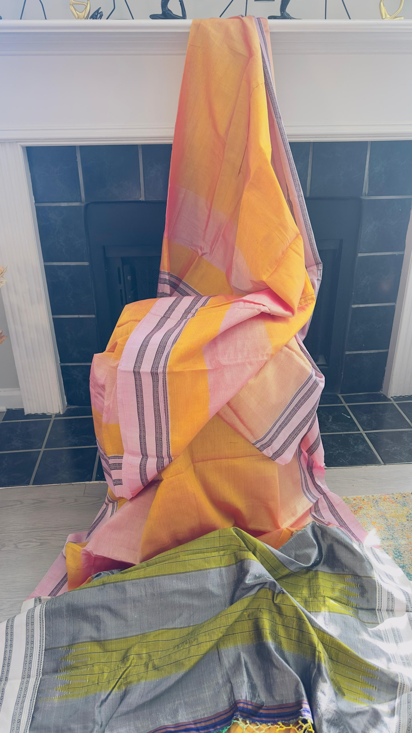 ILKAL Shaded Mustard yellow with baby pink border SICO ( Cotton*Silk ) handloom saree