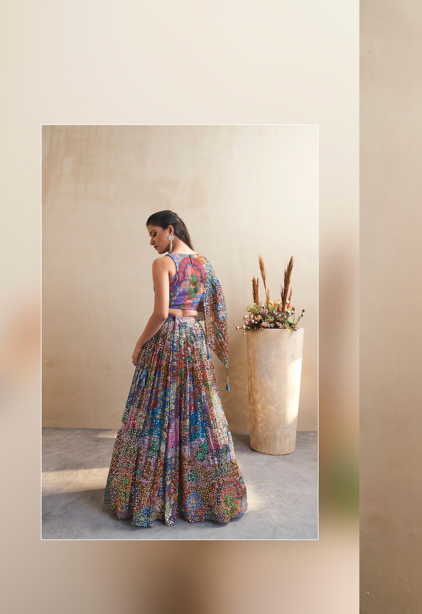 Multicoloured designer Sequins Lehenga highlighted with all sequins & Cutdana