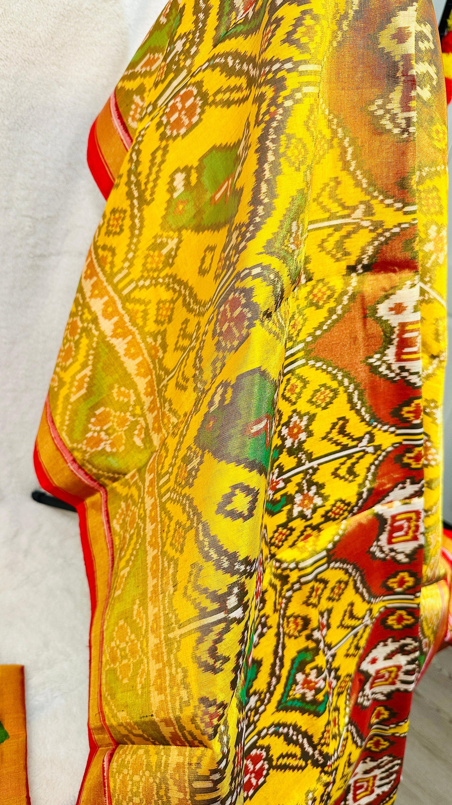 Mustard Yellow pure tissue silk semi double Patan Patola Handloom Saree