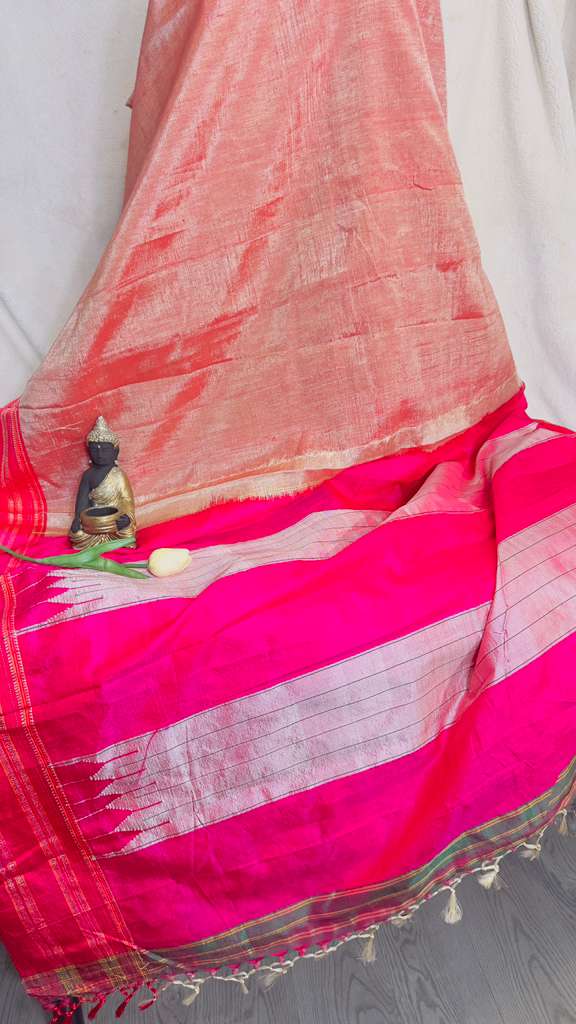 Onion pink with Magenta border pure SICO Ilkal Handloom Saree