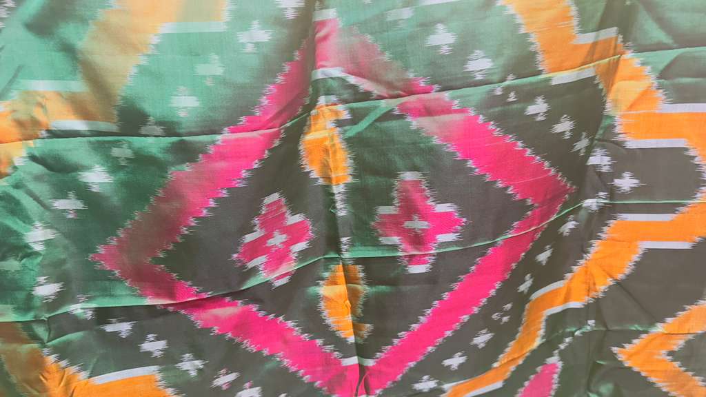 Orange & green pure silk Pochampalli ikkat Handloom Saree