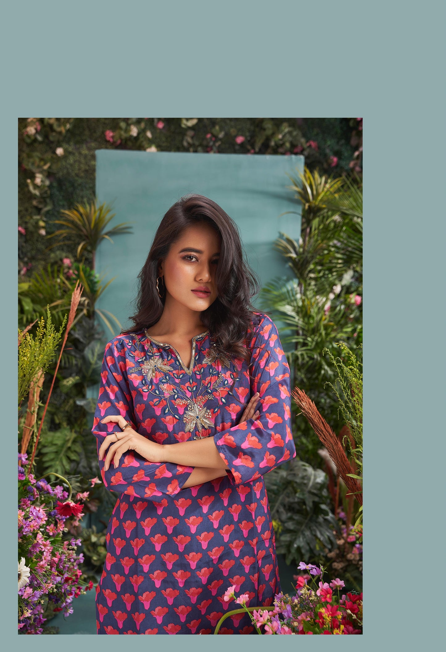 Pink crape silk kurta set highlighted with pearl, Cutdana & hand work