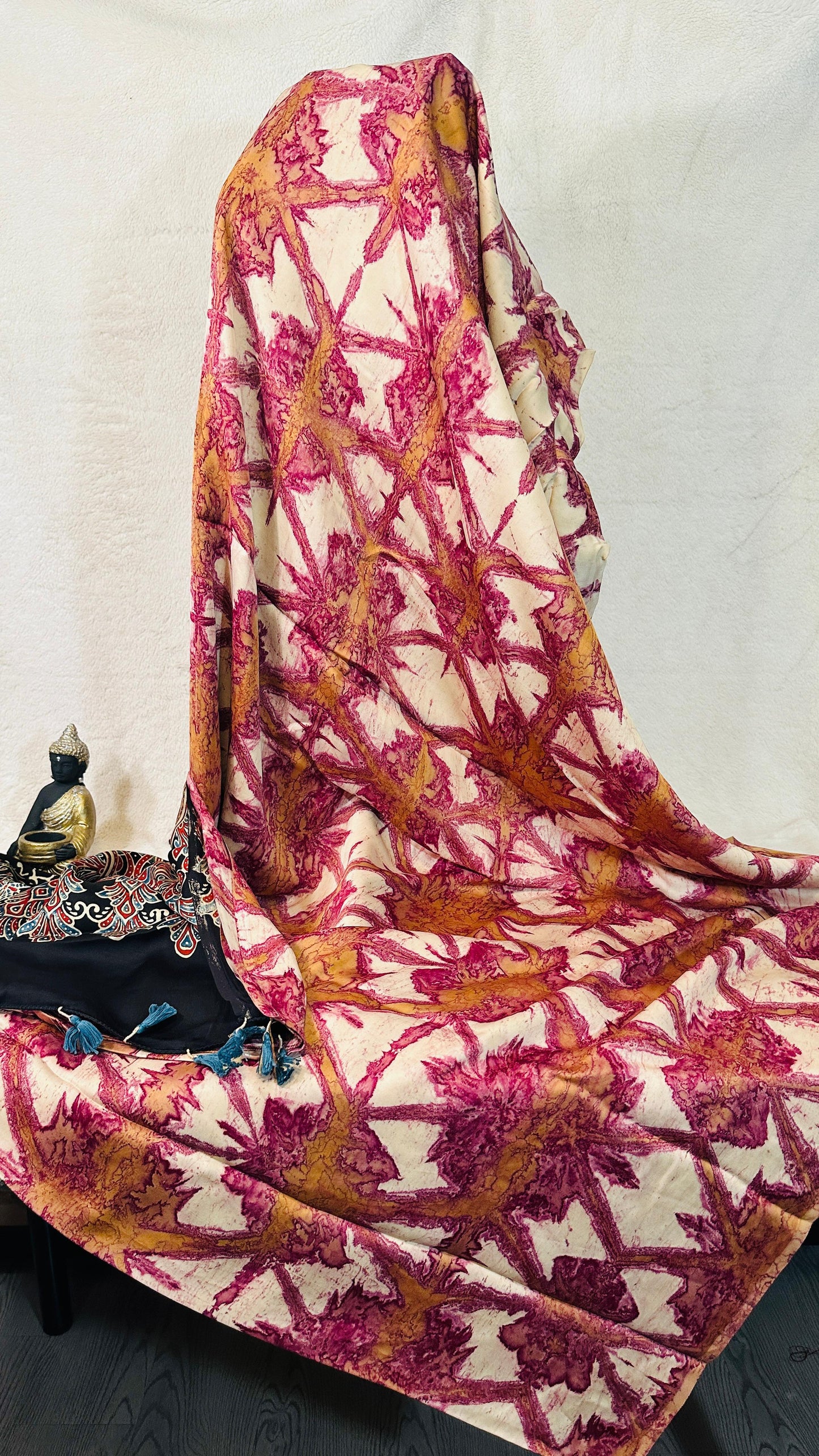 Pink with Beige Marble block Ajrakh natural dye Hand block print pure Modal silk saree