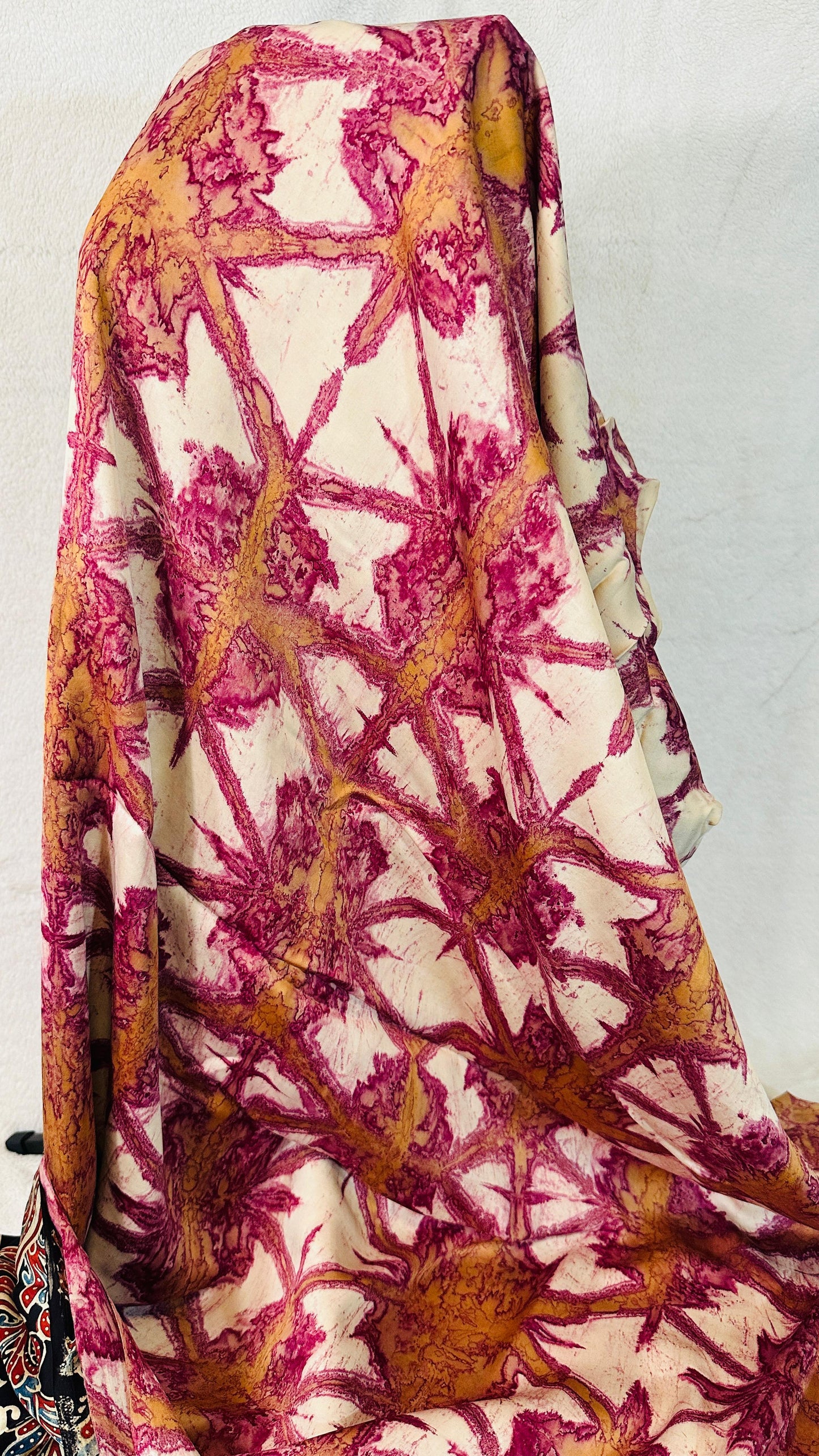 Pink with Beige Marble block Ajrakh natural dye Hand block print pure Modal silk saree
