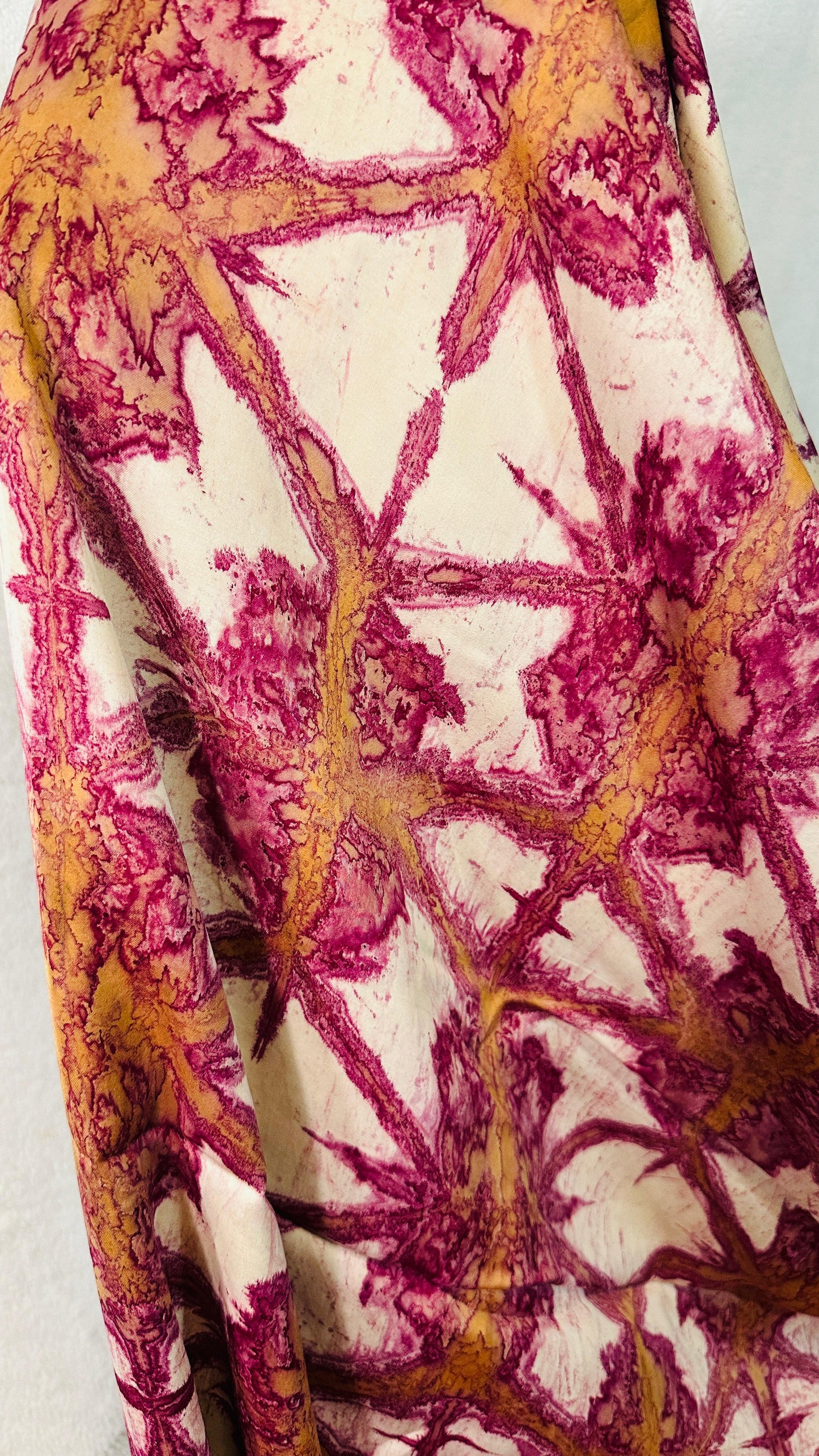 Pink with Beige Marble block Ajrakh natural dye Hand block print pure Modal silk saree