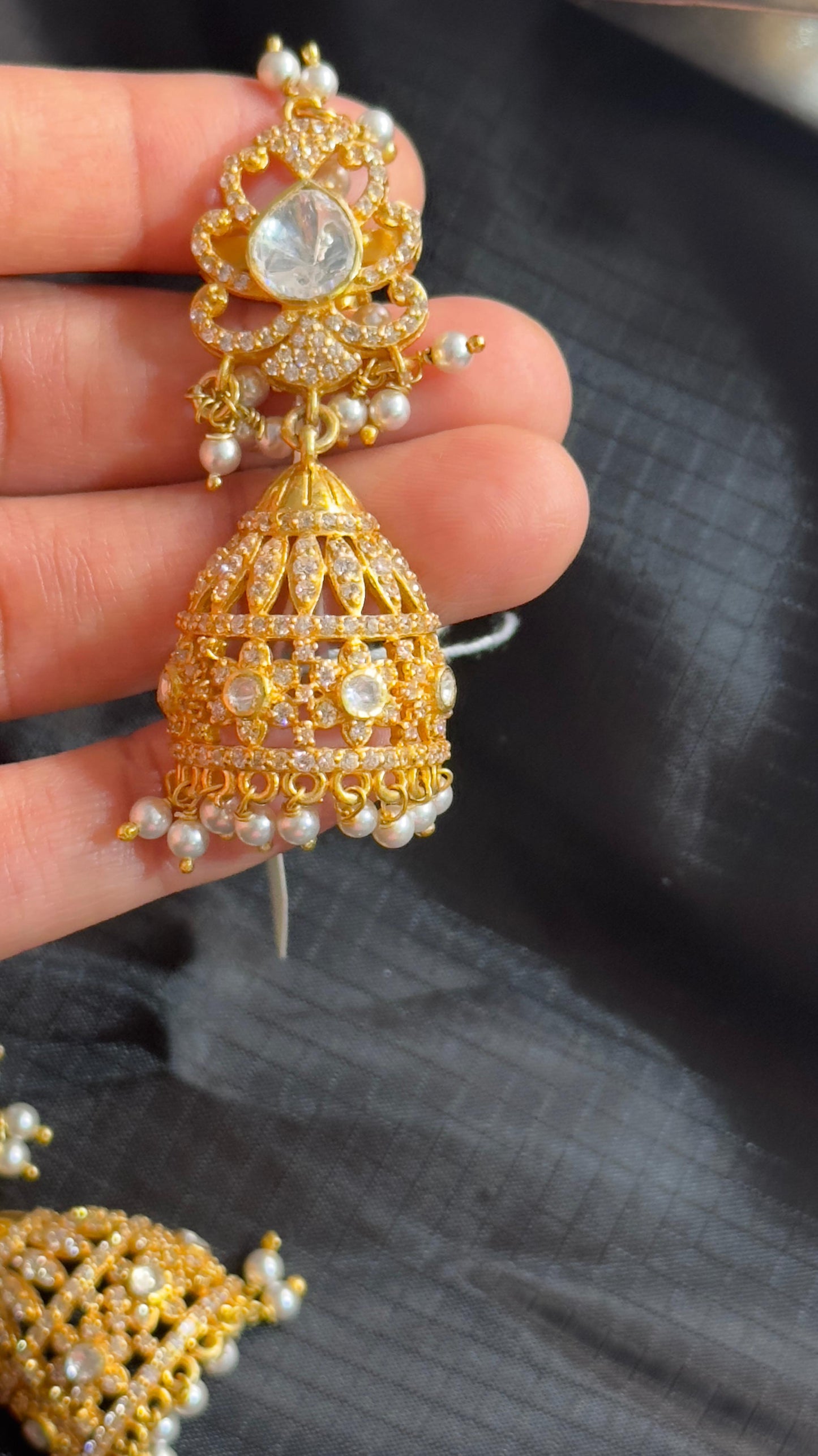 Pure 92.5 Silver Moisonite Earrings embellished with fresh water pearls and CZ