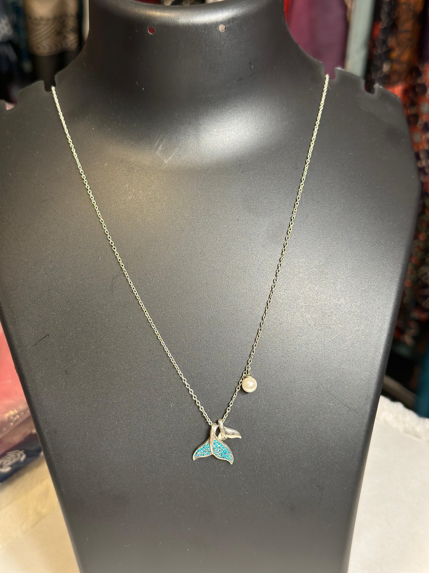 Pure 92.5 Silver Necklace Turquoise setting with fresh water pearl