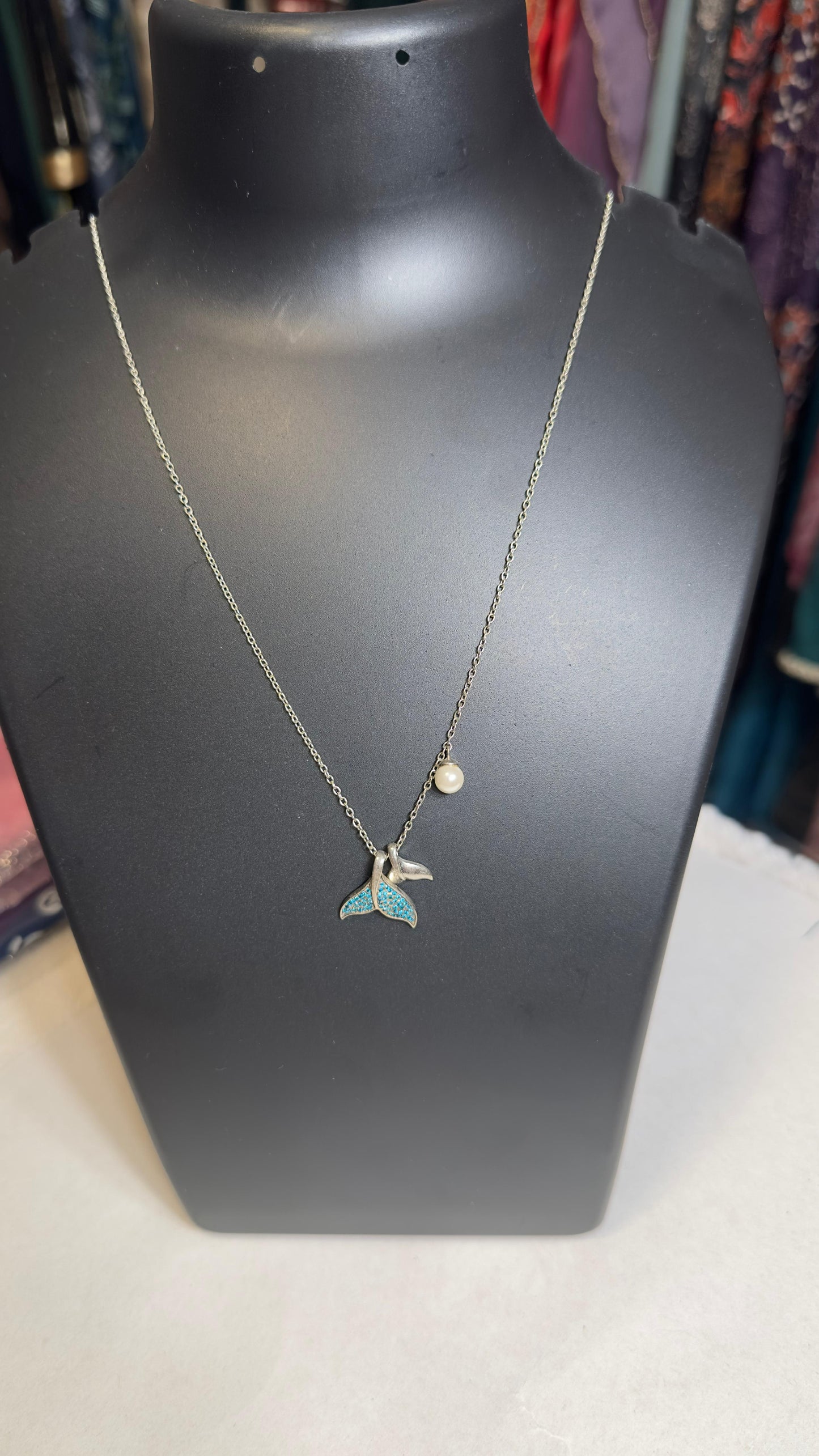 Pure 92.5 Silver Necklace Turquoise setting with fresh water pearl