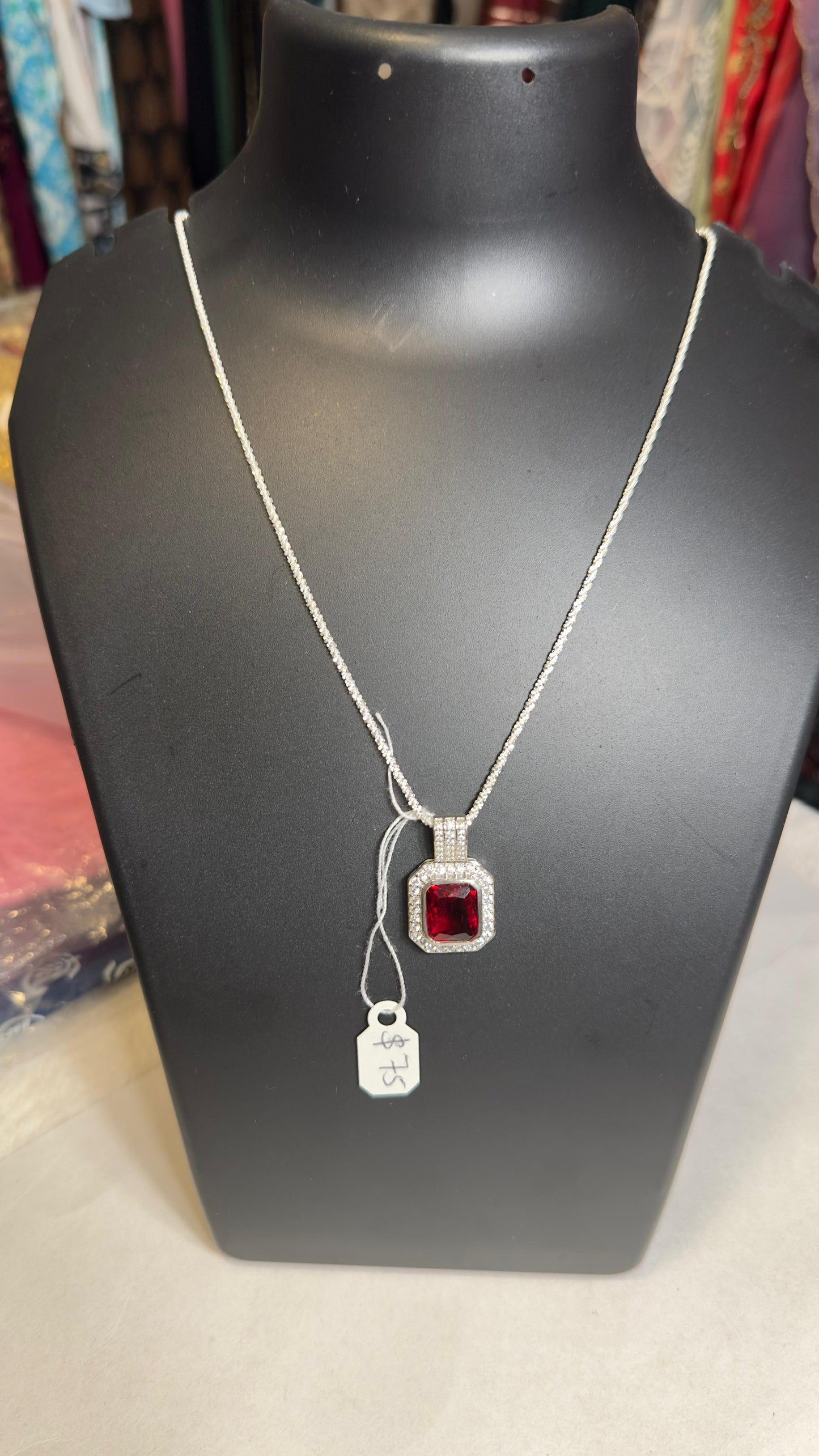 Pure 92.5 Silver Ruby pendant highlighted with CZ