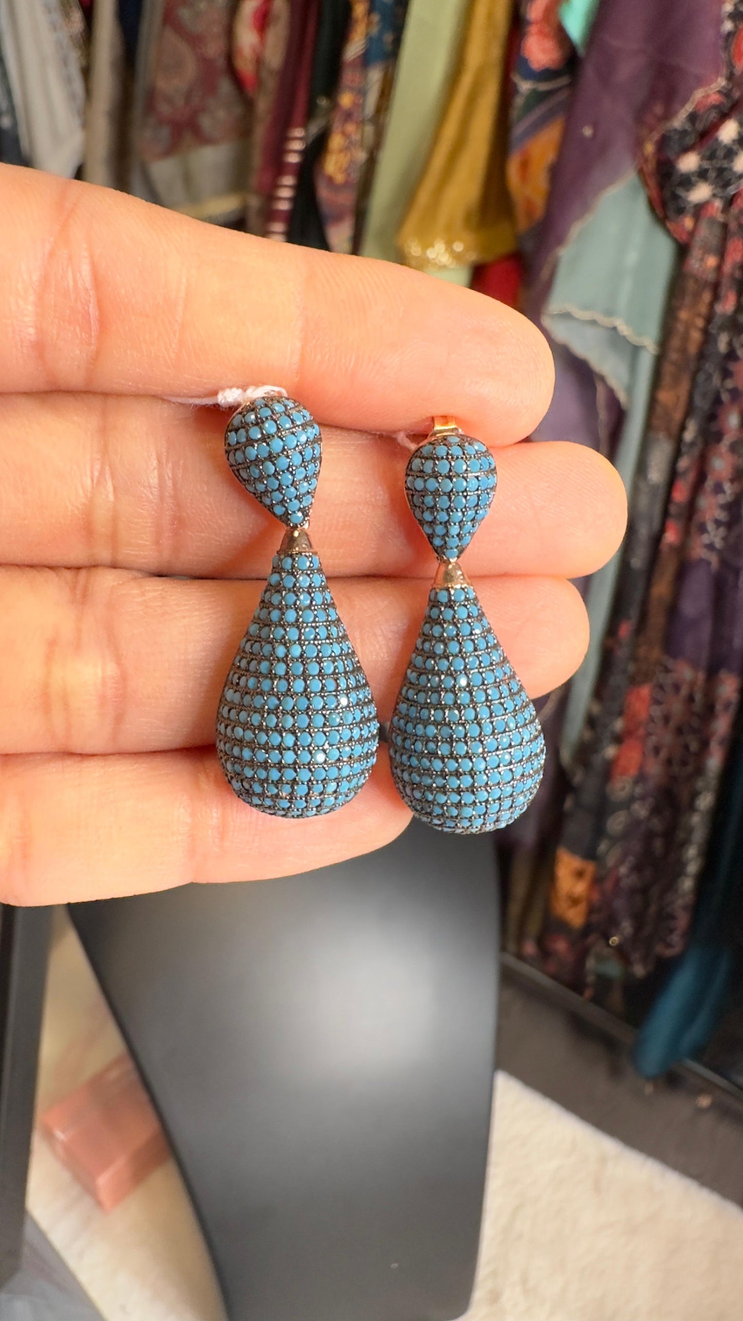 Pure 92.5 Silver turquoise nano setting earrings