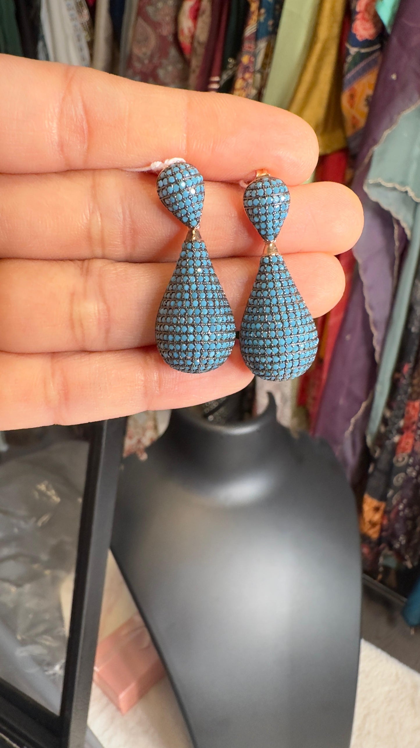 Pure 92.5 Silver turquoise nano setting earrings