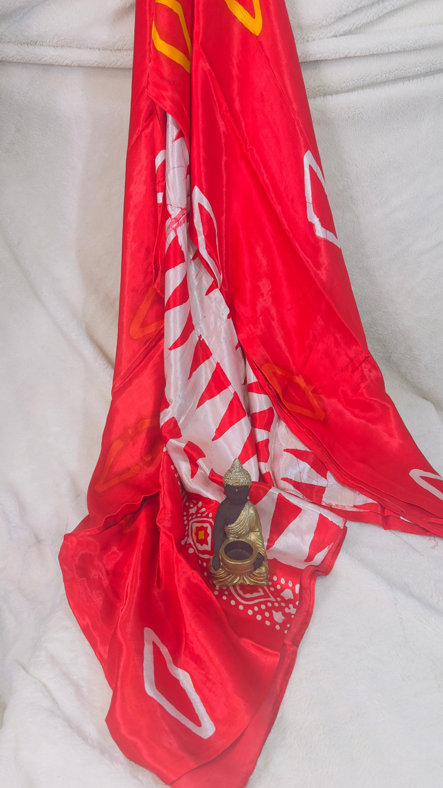 Red*White Ajrakh Chemical dye Hand block print pure Modal silk saree