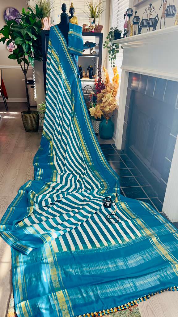 Turquoise Blue with Same Pallu Pure Mysore Silk Handloom Saree