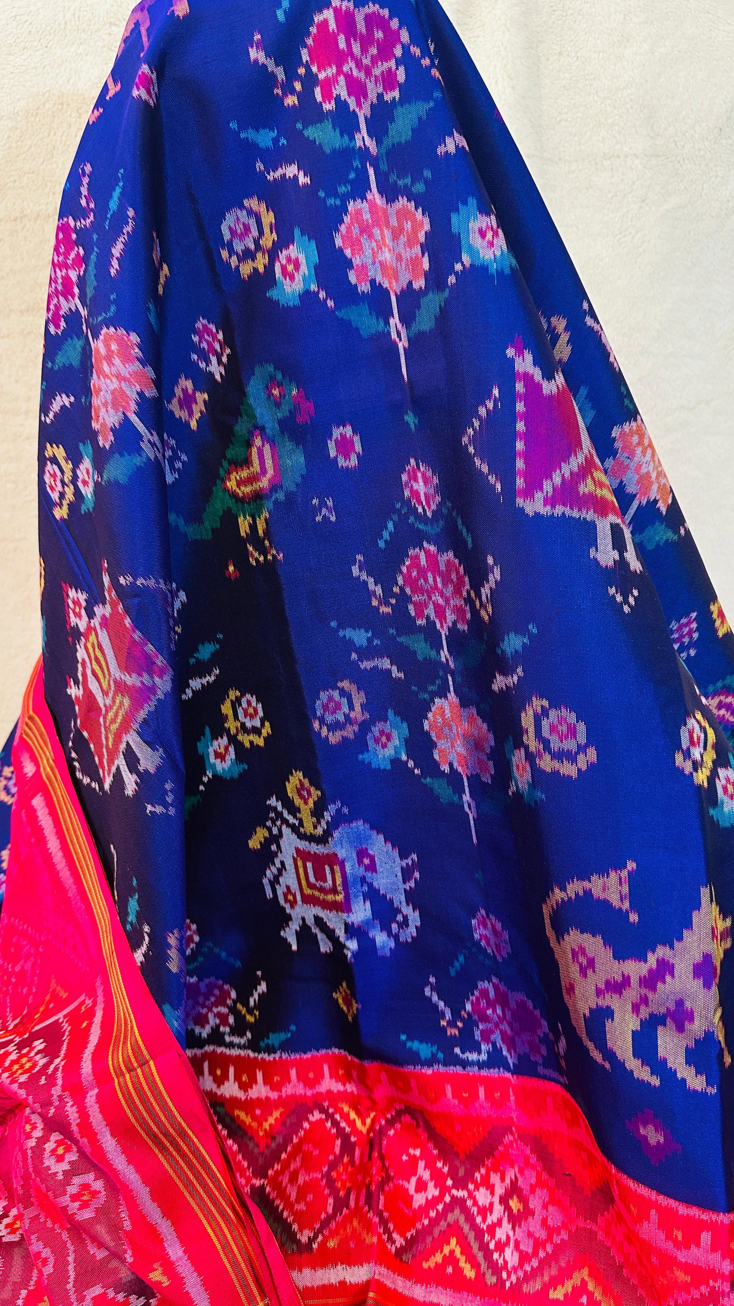 Royal Blue pure Mulberry silk semi double Patan Patola Handloom Saree