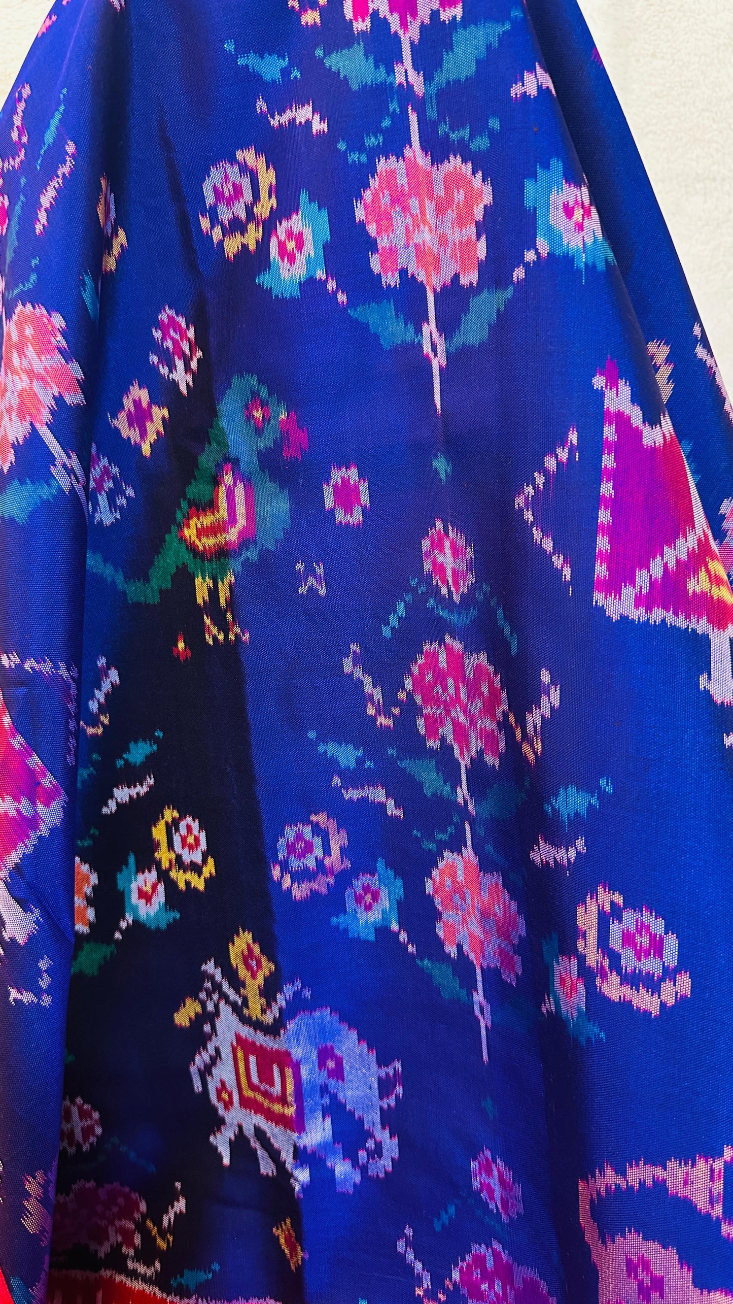 Royal Blue pure Mulberry silk semi double Patan Patola Handloom Saree