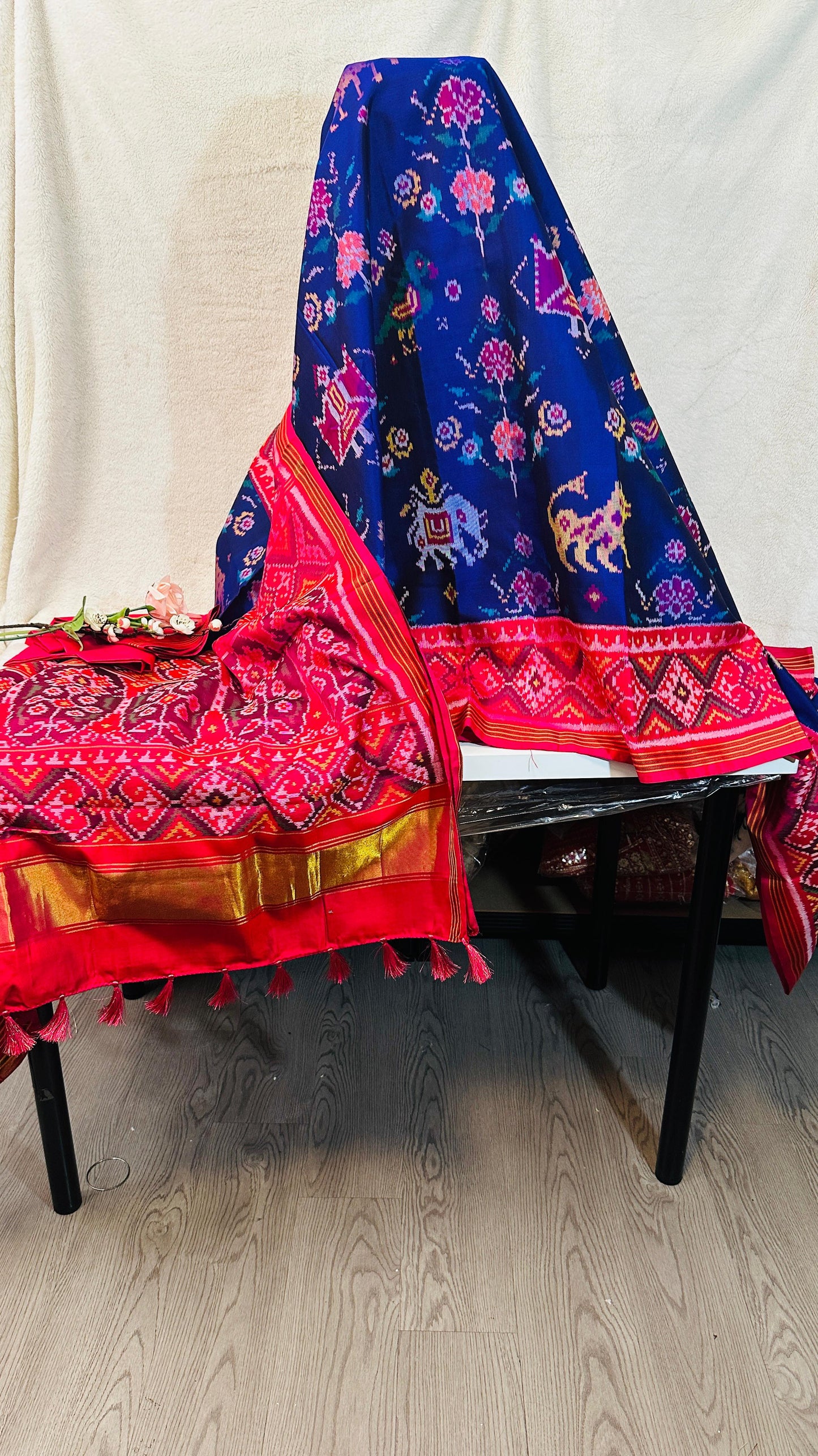 Royal Blue pure Mulberry silk semi double Patan Patola Handloom Saree