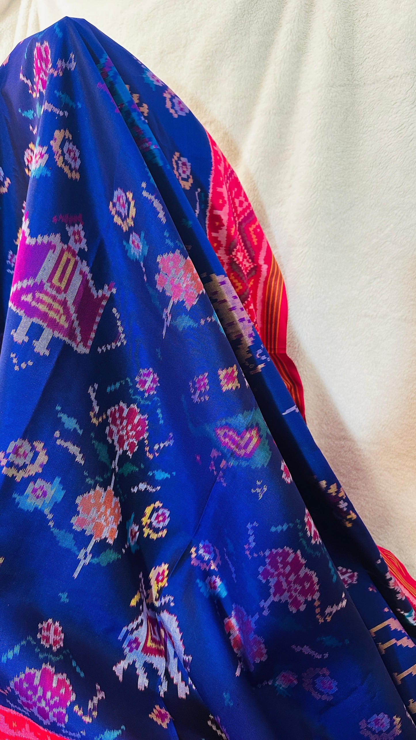 Royal Blue pure Mulberry silk semi double Patan Patola Handloom Saree