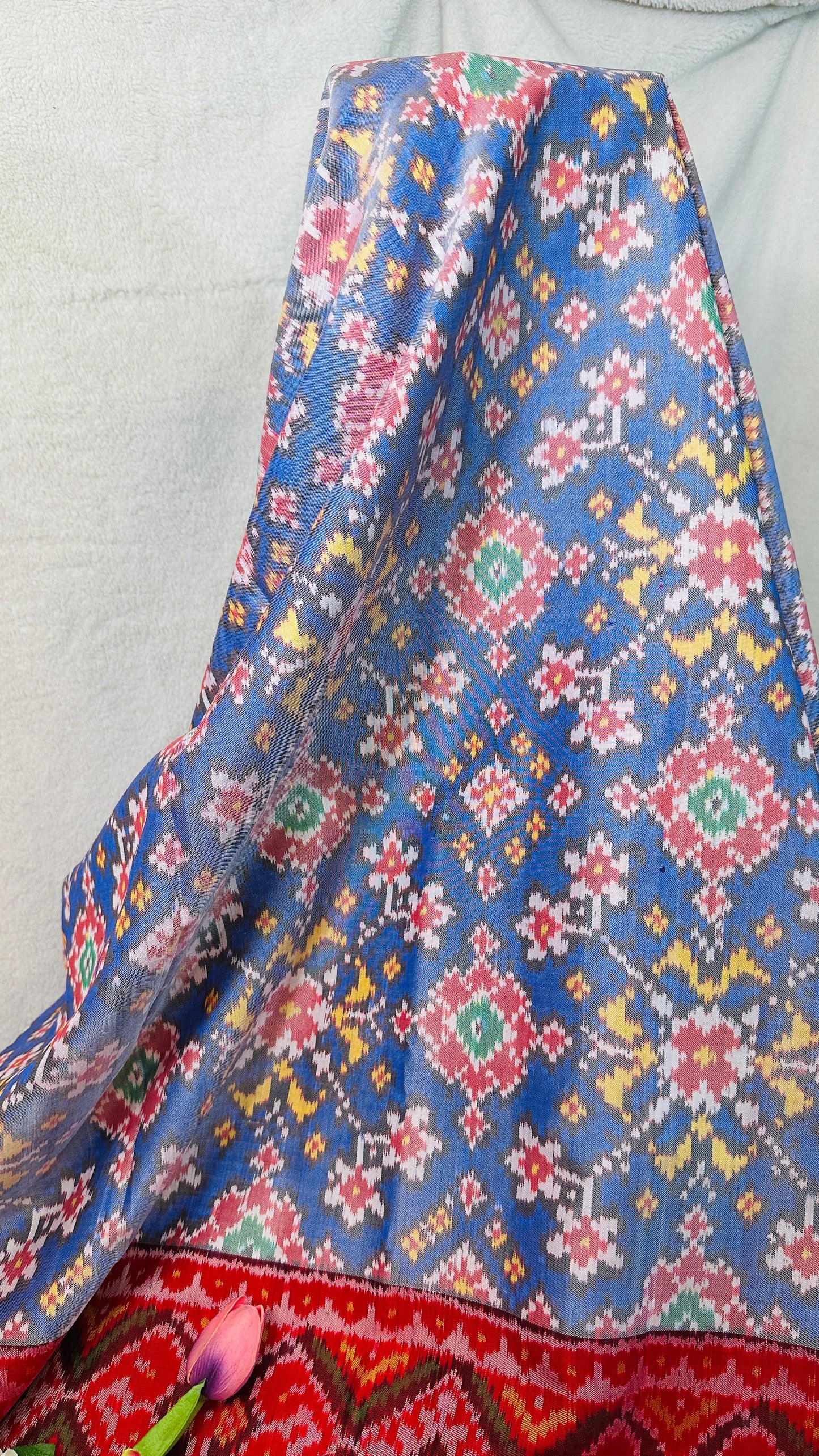 Powder Blue pure Mulberry silk semi double Patan Patola Handloom Saree