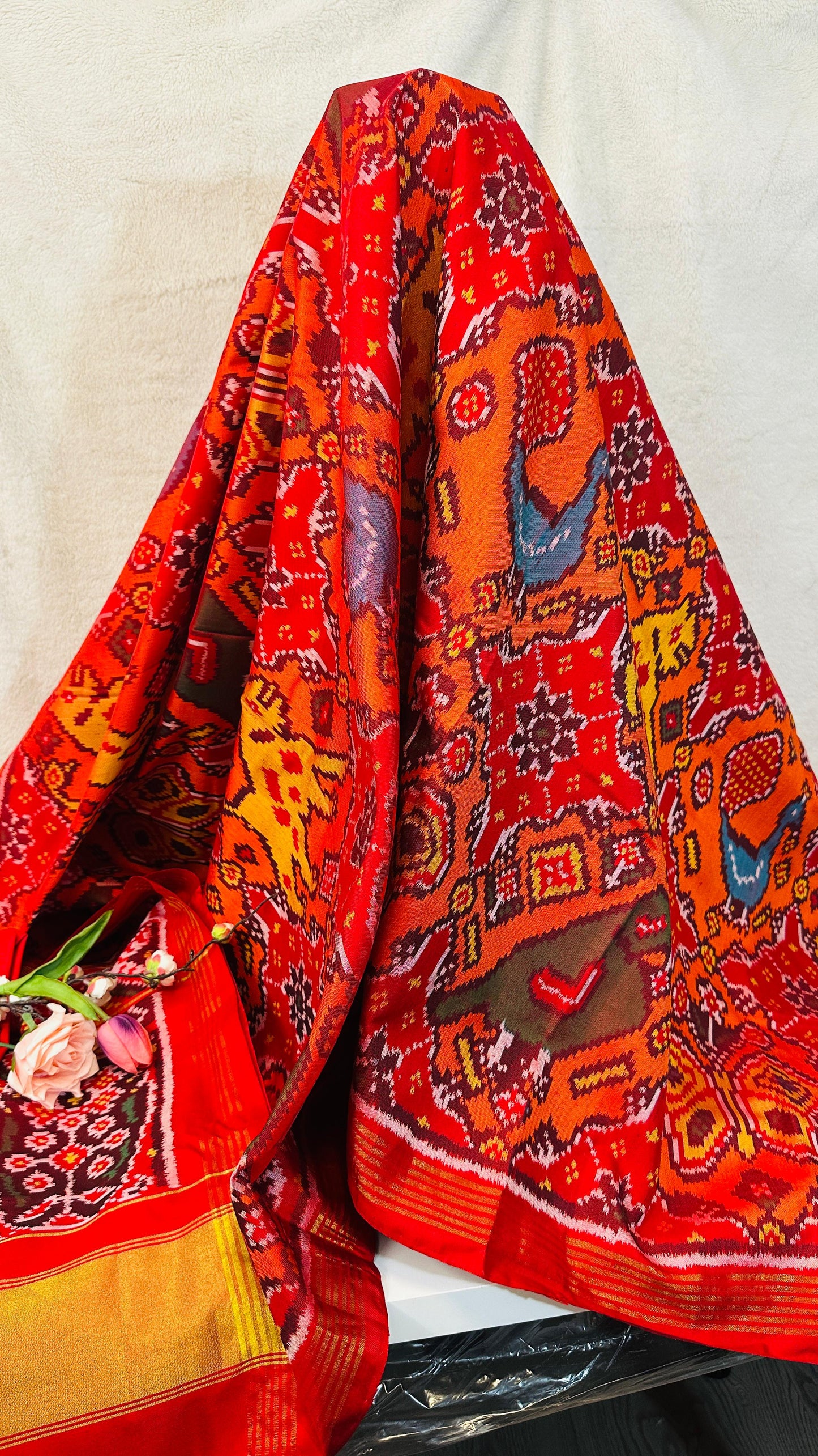 Red with Rangkat pure silk semi double Patan Patola Handloom Saree