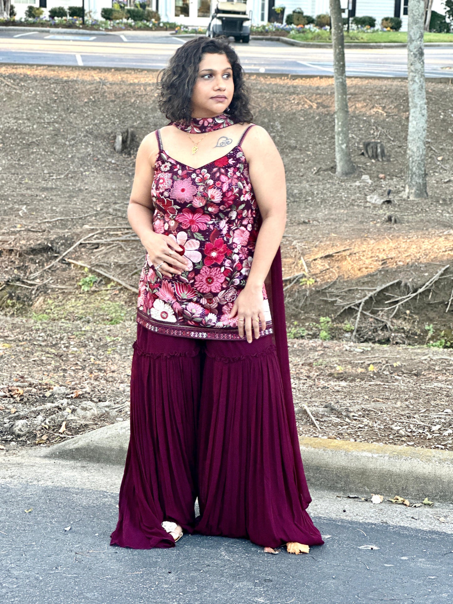 Wine designer Sharara set highlighted with all handwork
