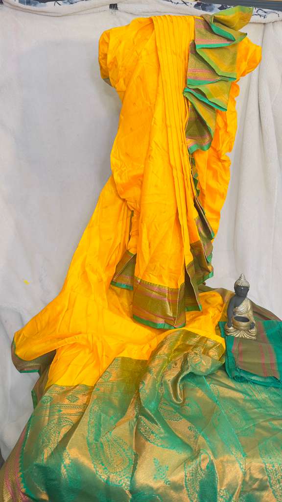 Yellow & green Pre stiched Nauwari Saree