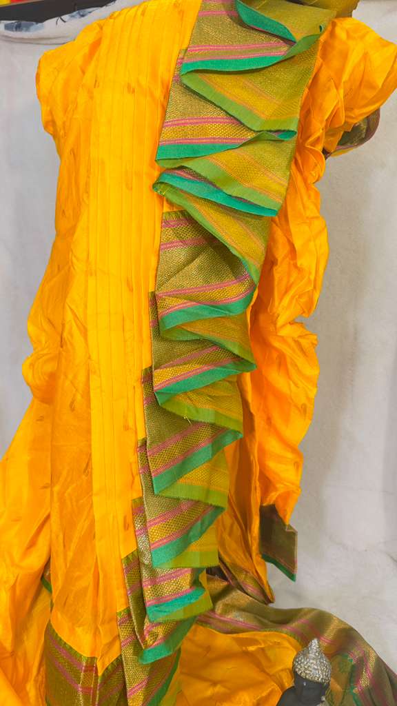 Yellow & green Pre stiched Nauwari Saree