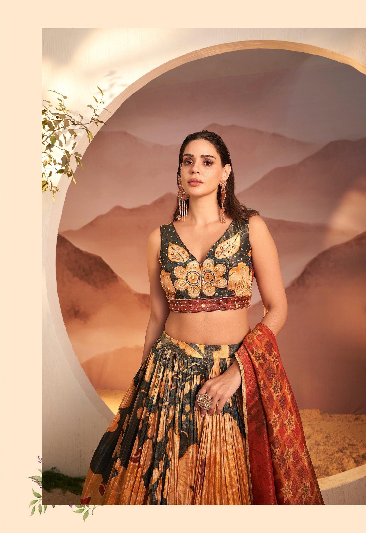 Yellow designer floral Lehenga with Duppata highlighted with all Cutdana, pearl handwork