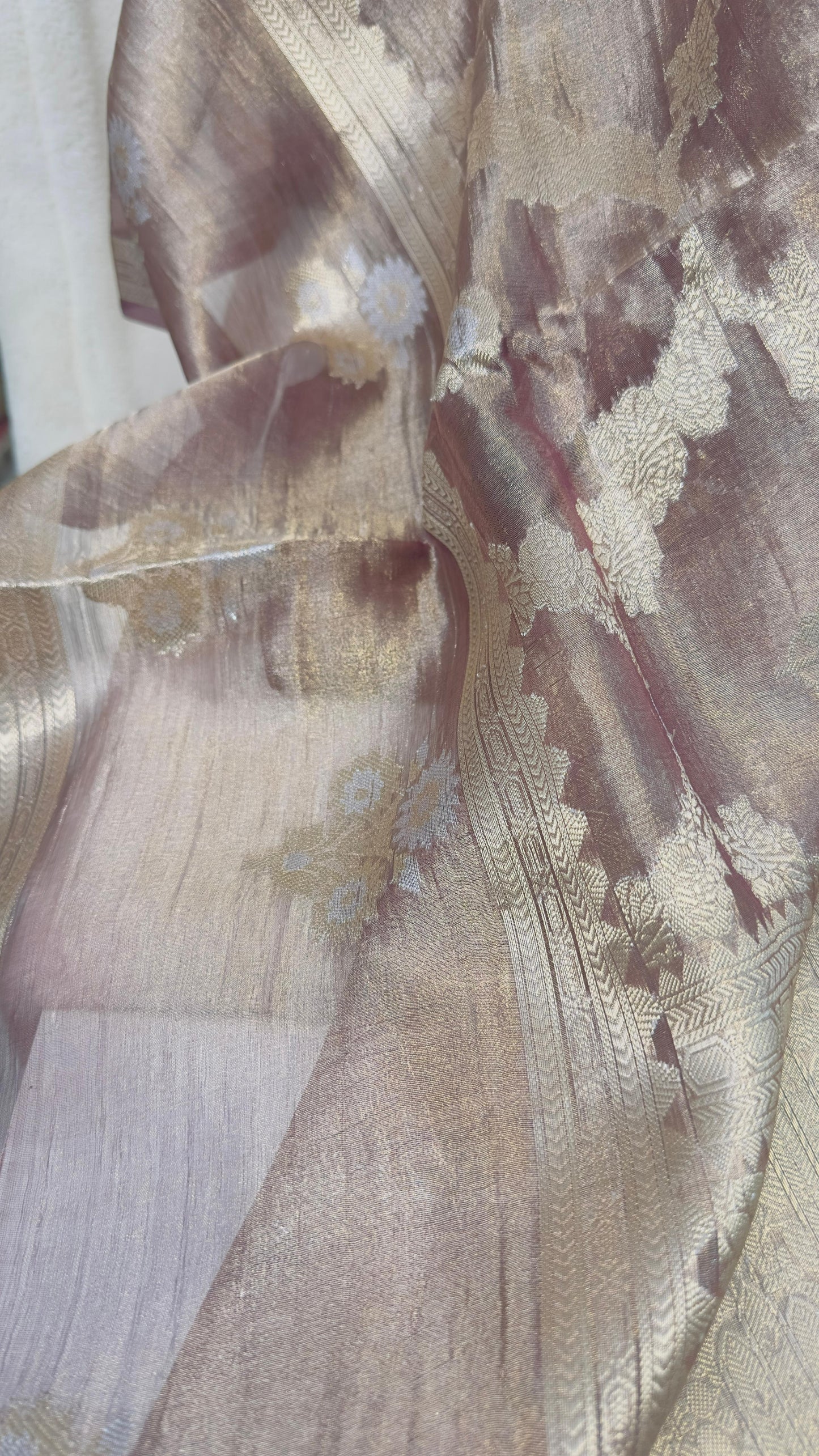 Dusky brown pure tissue Banarasi handloom silk saree
