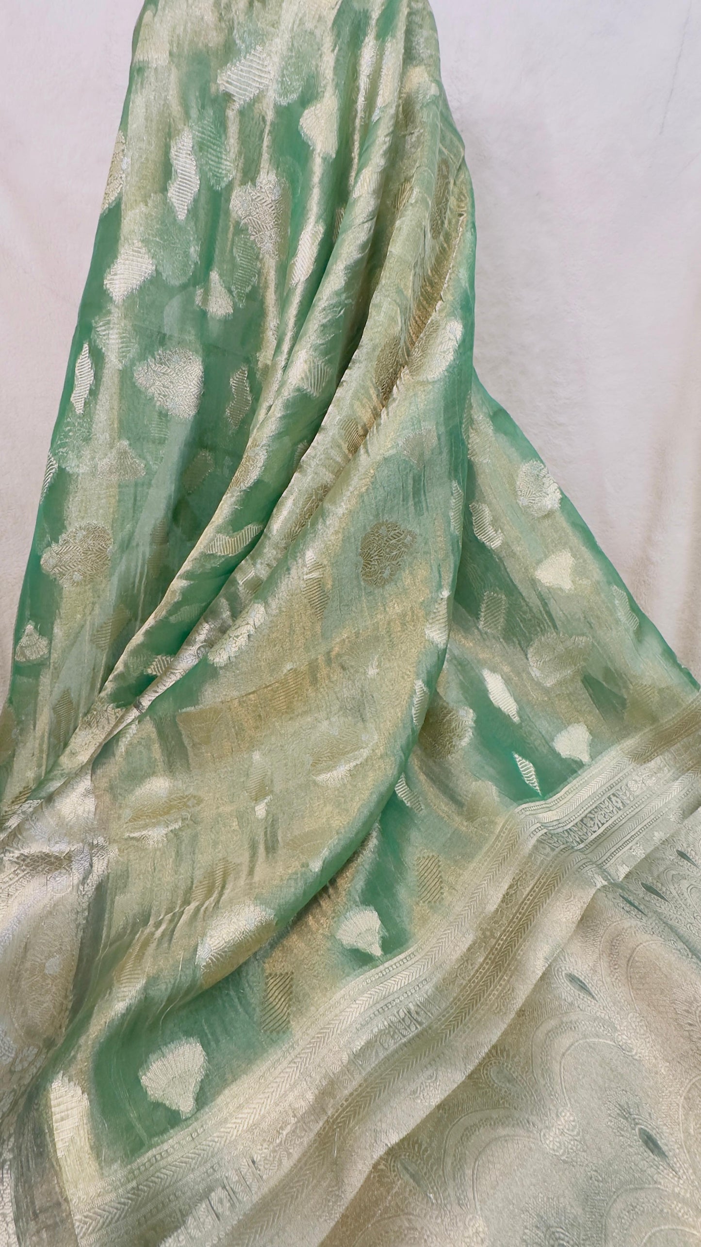 Pista Green pure tissue Banarasi handloom saree