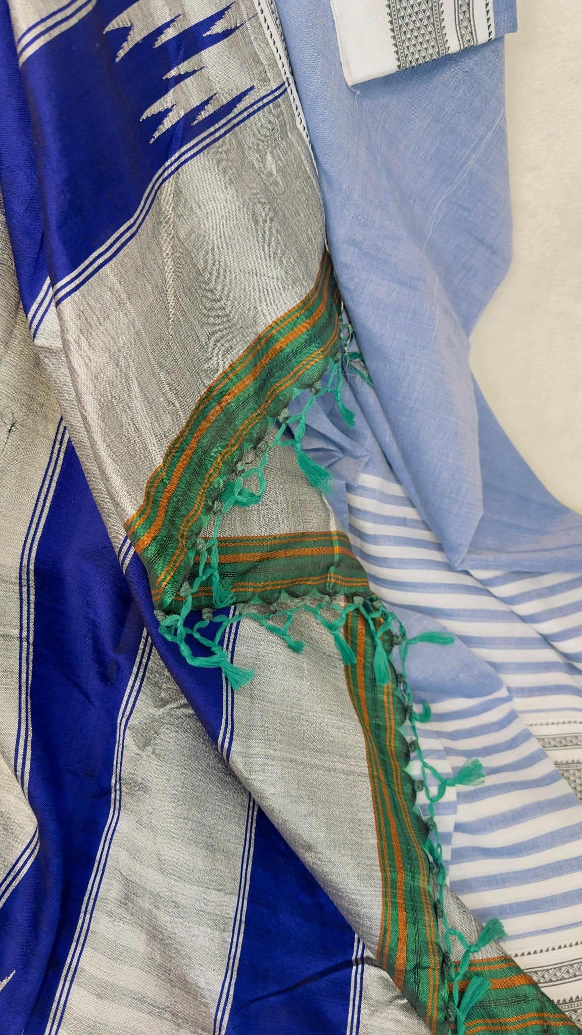 ILKAL Denim blue*White SICO ( Cotton*Silk ) handloom saree with Chikapars Border - My Store