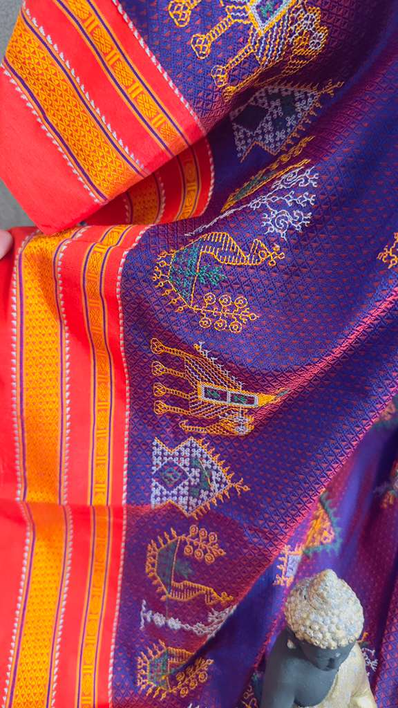 Magenta Pink Pure SICO Khan Handloom Saree - My Store