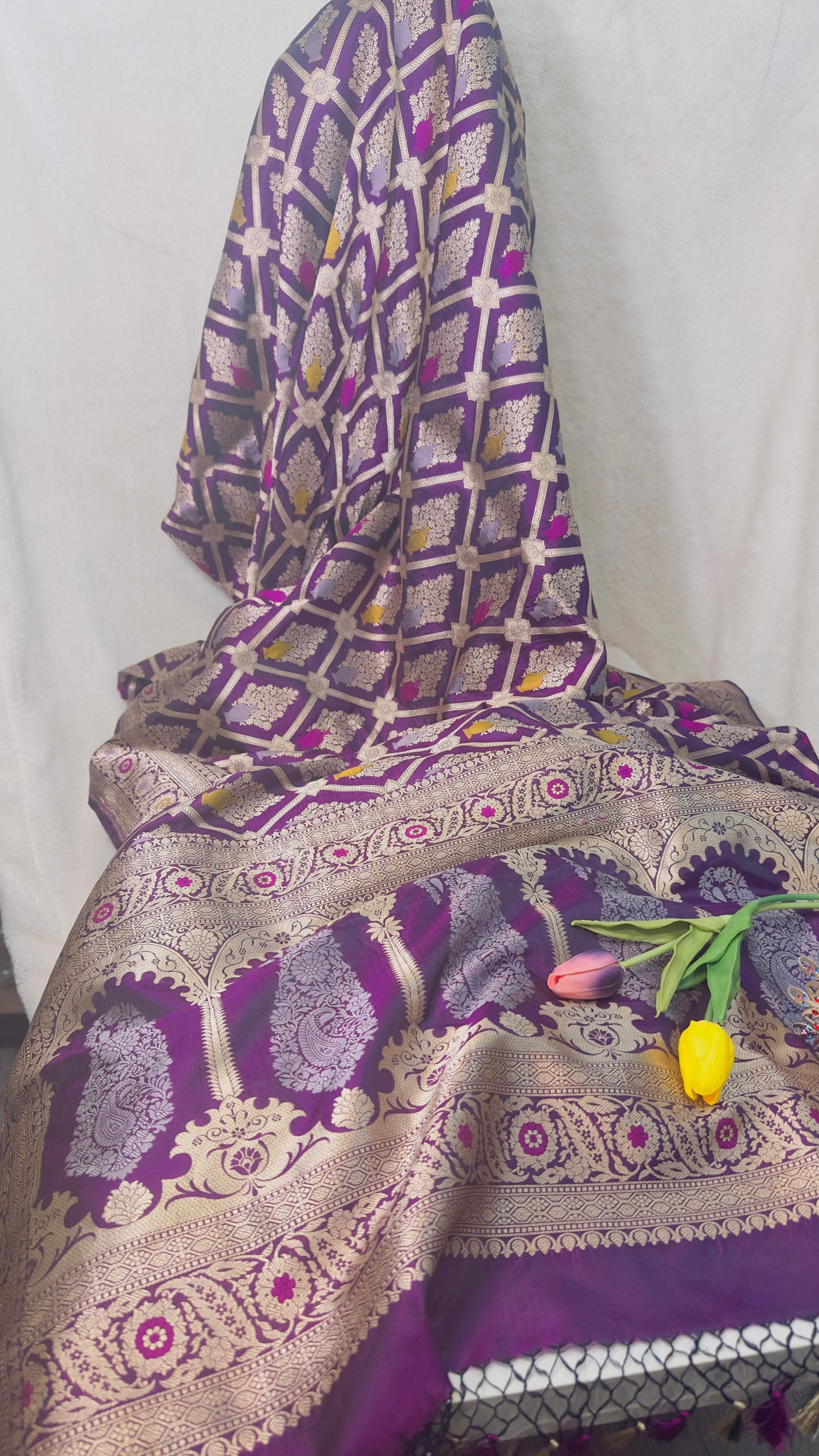 Rani Purple Pure Katan by katan banarasi Handloom silk saree