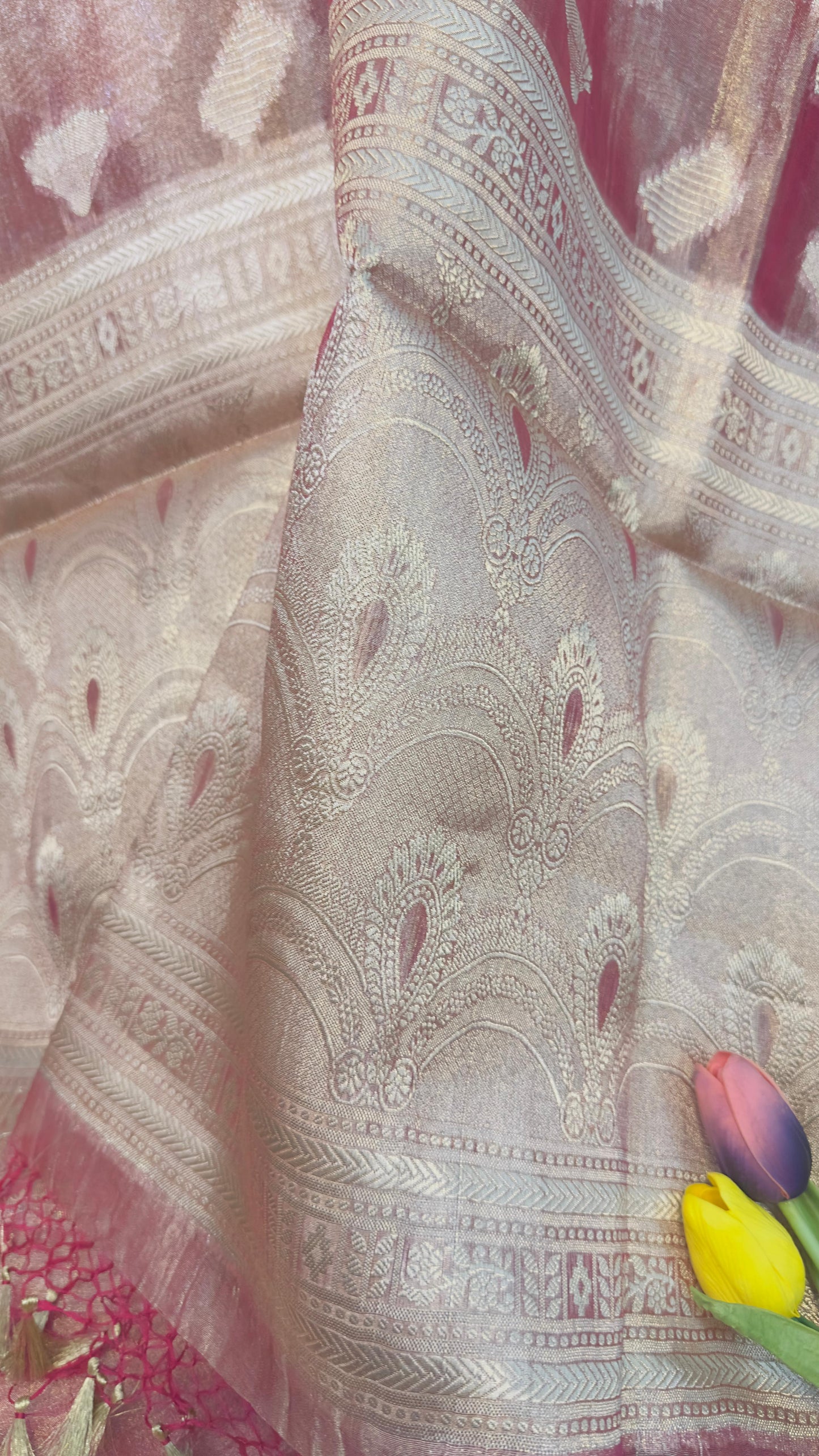Rose pink pure tissue Banarasi handloom saree