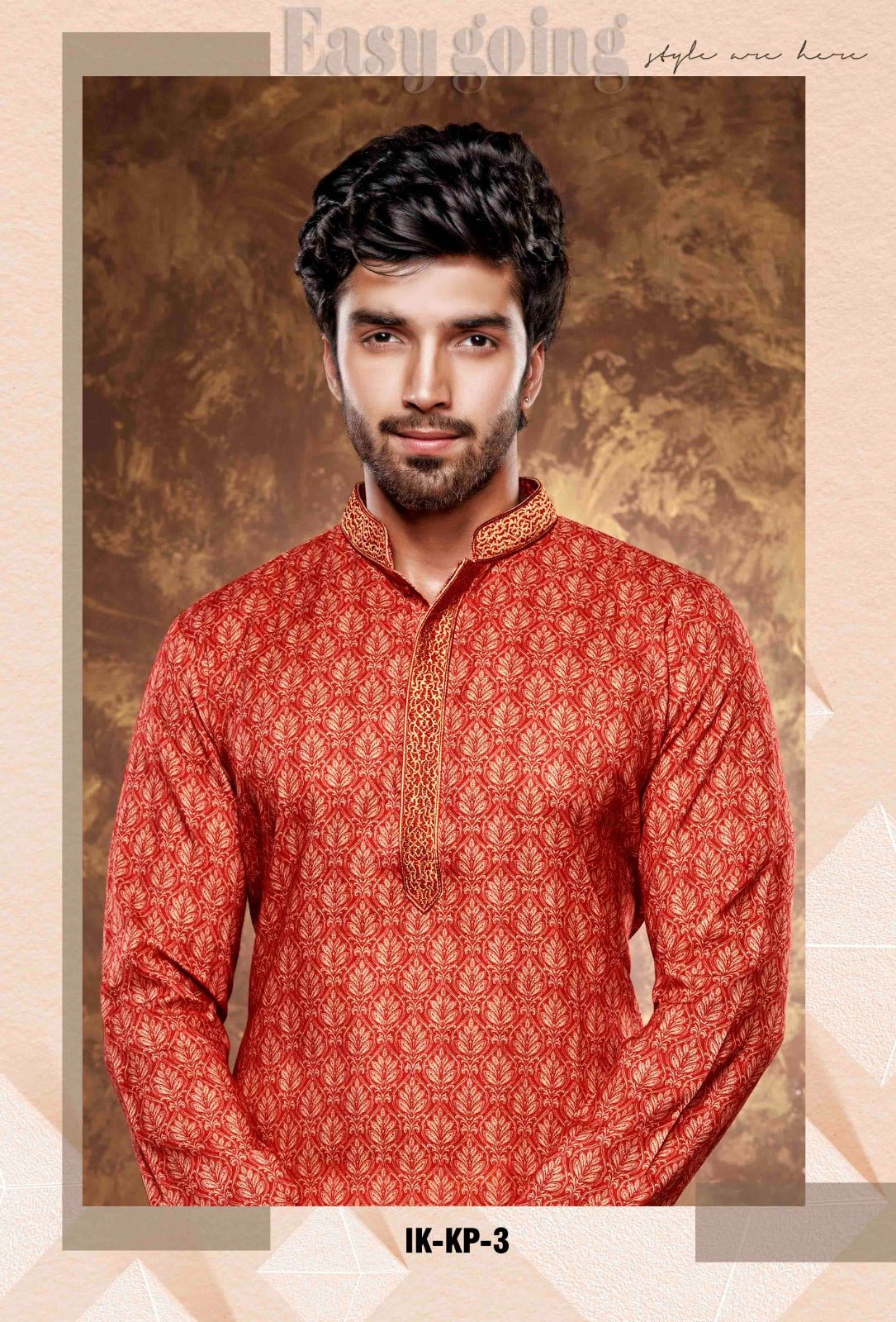 Rust orange Cotton silk Kurta set highlighted with foil mirror and thread embroidery - My Store